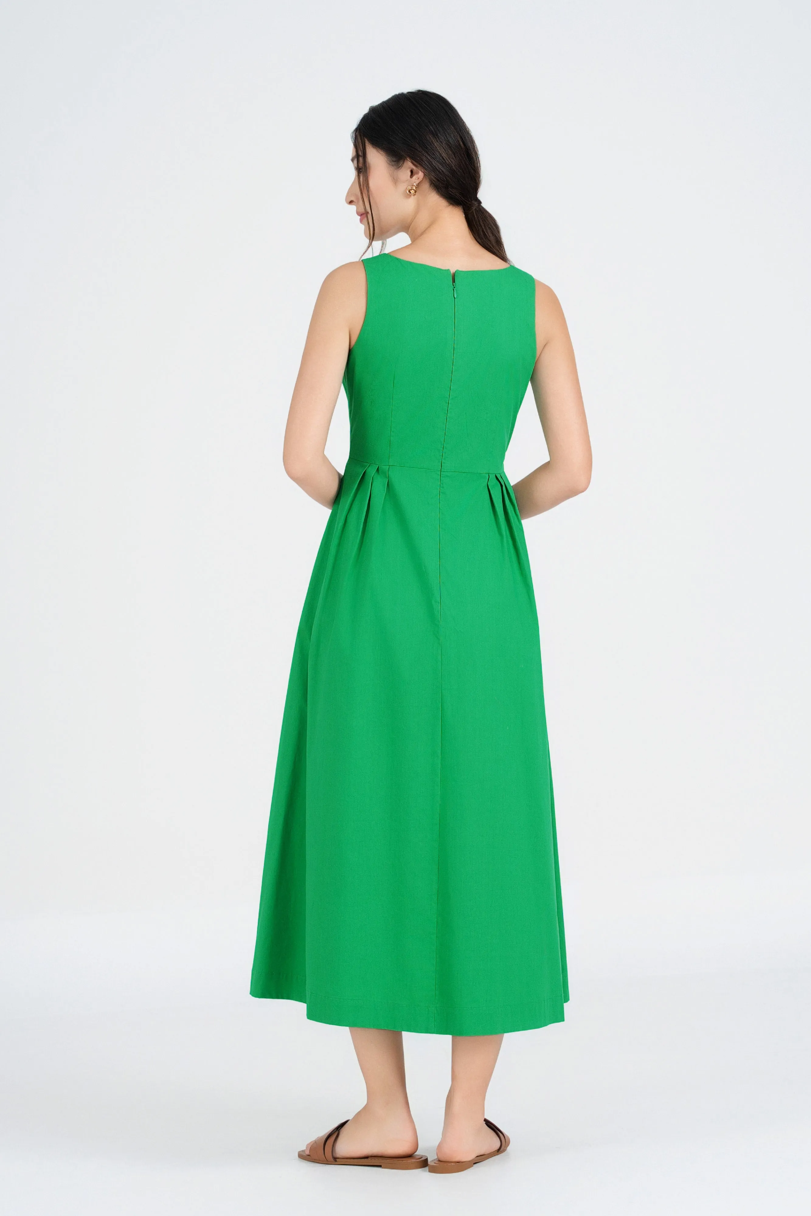 Abigail Cotton Midi Dress in Verdant Green