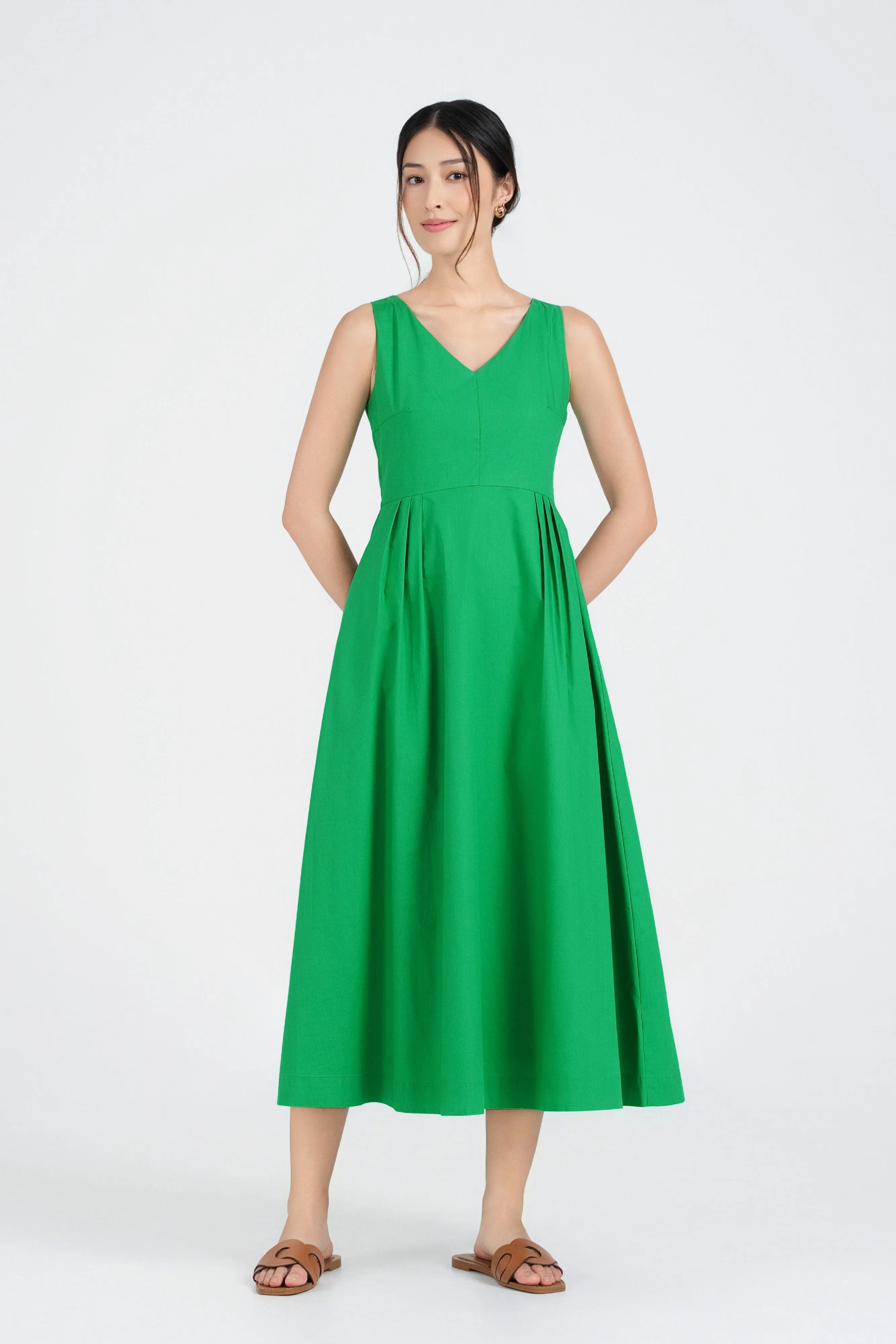 Abigail Cotton Midi Dress in Verdant Green