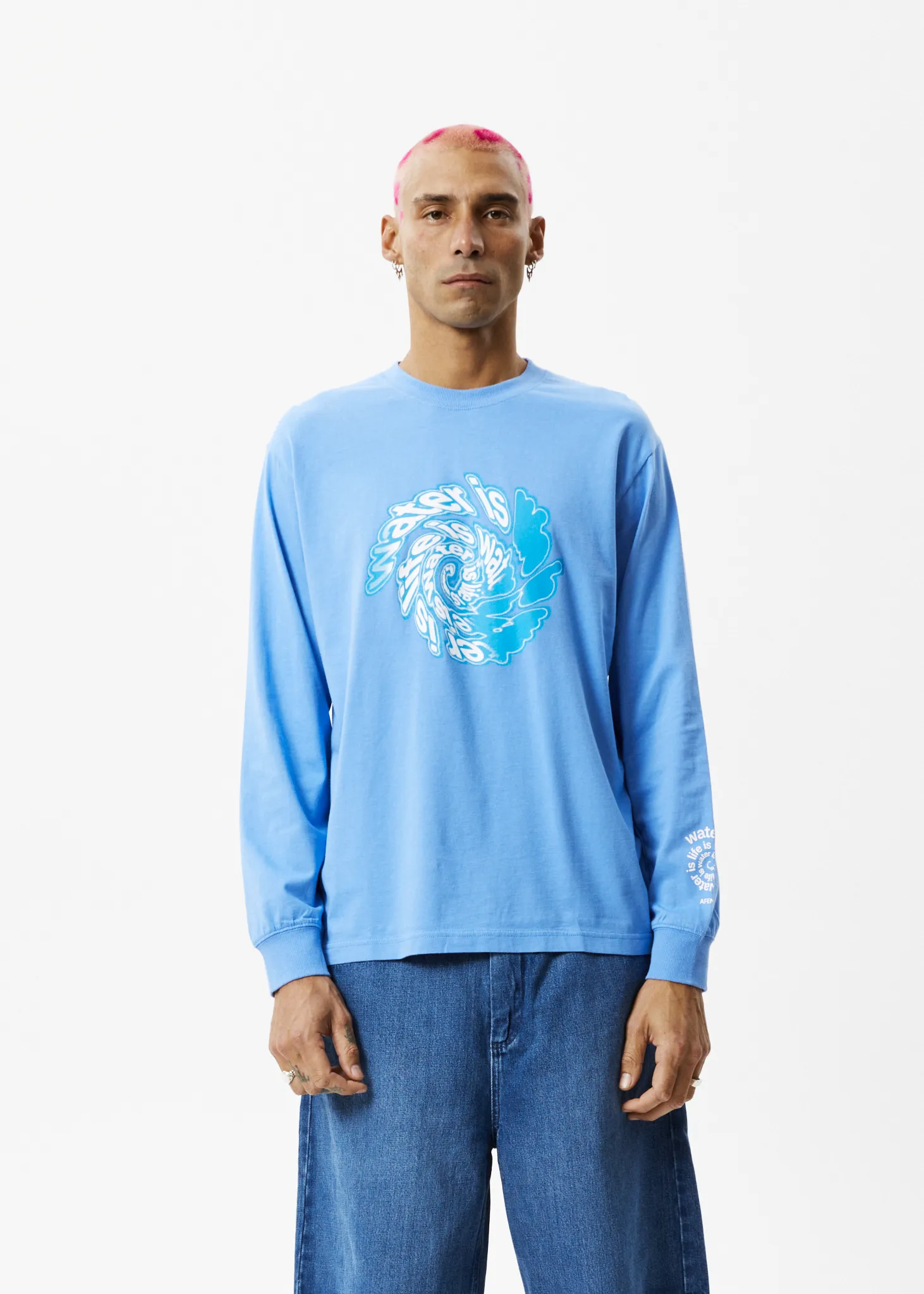 AFENDS Mens Water Is Life - Long Sleeve Graphic T-Shirt - Arctic