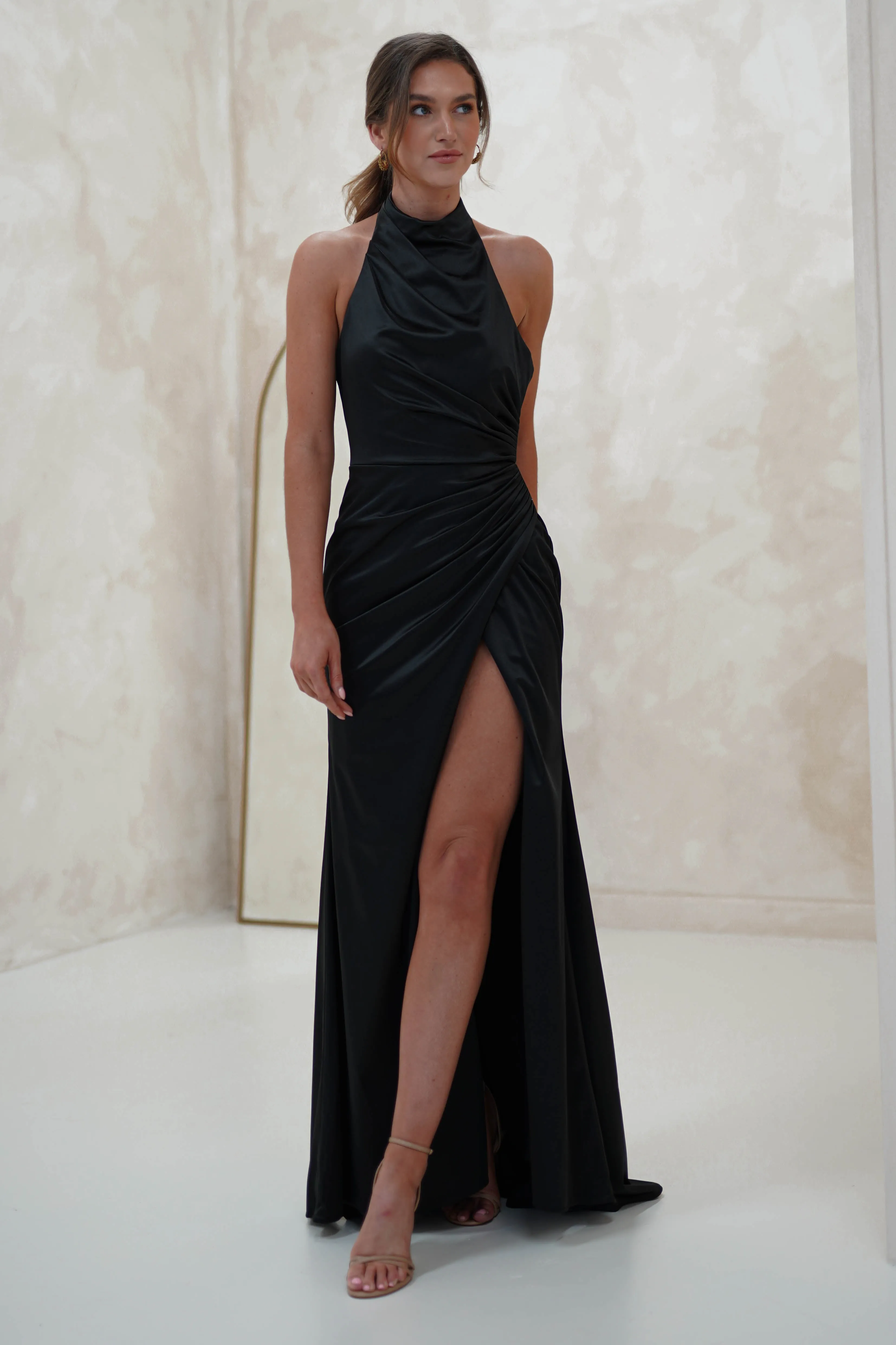 Alayna Draped Halterneck Gown | Black