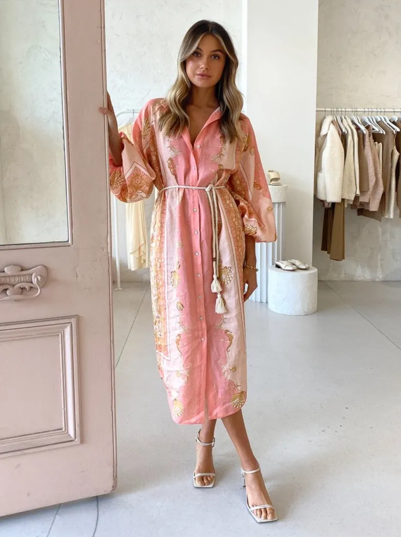 Alemais Ursula Maxi Shirtdress In Pink