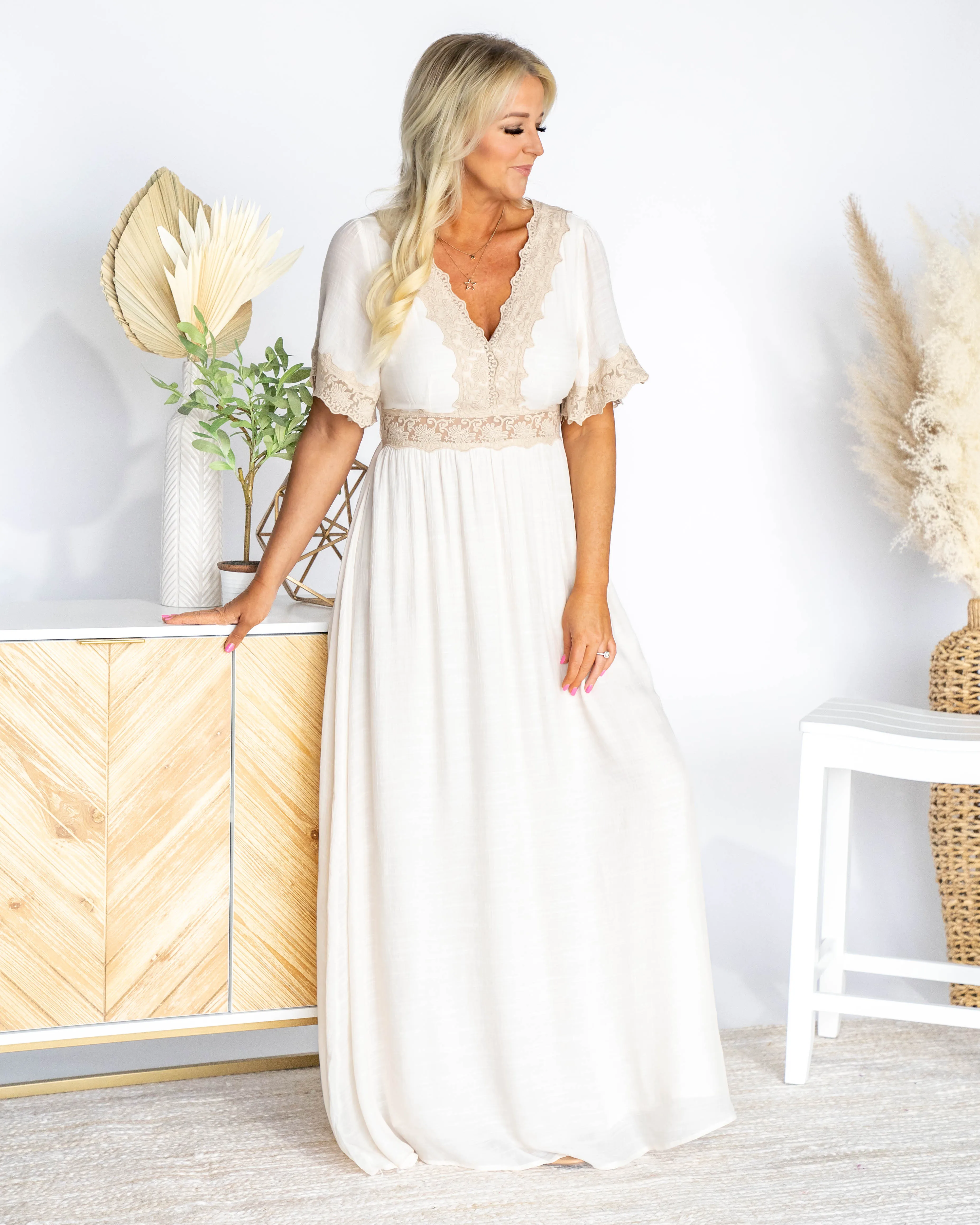 Alexandra V-Neck Lace Maxi Dress - Ivory