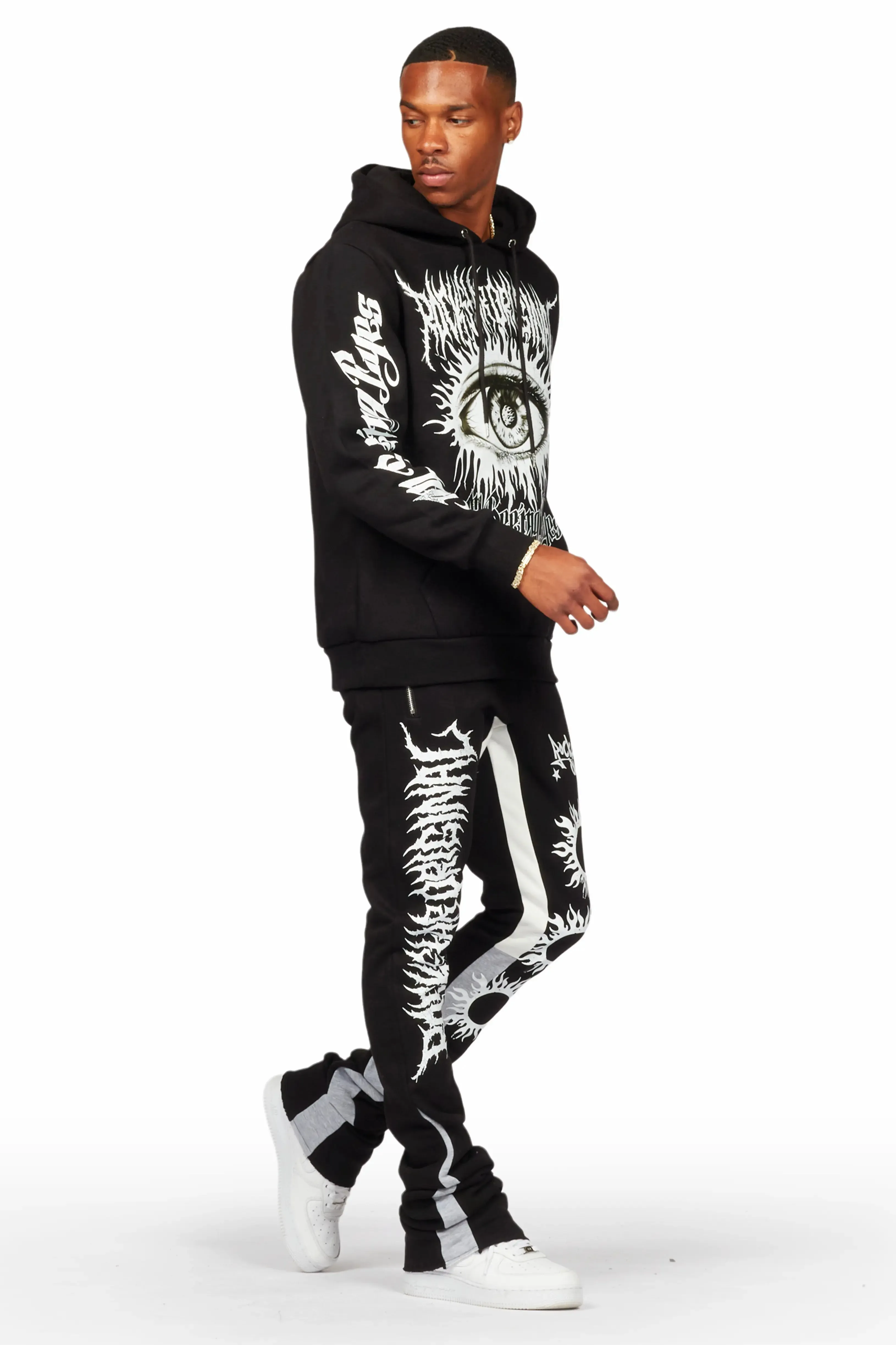 All Seeing Eyes Black Super Stacked Flare Track Pant Set