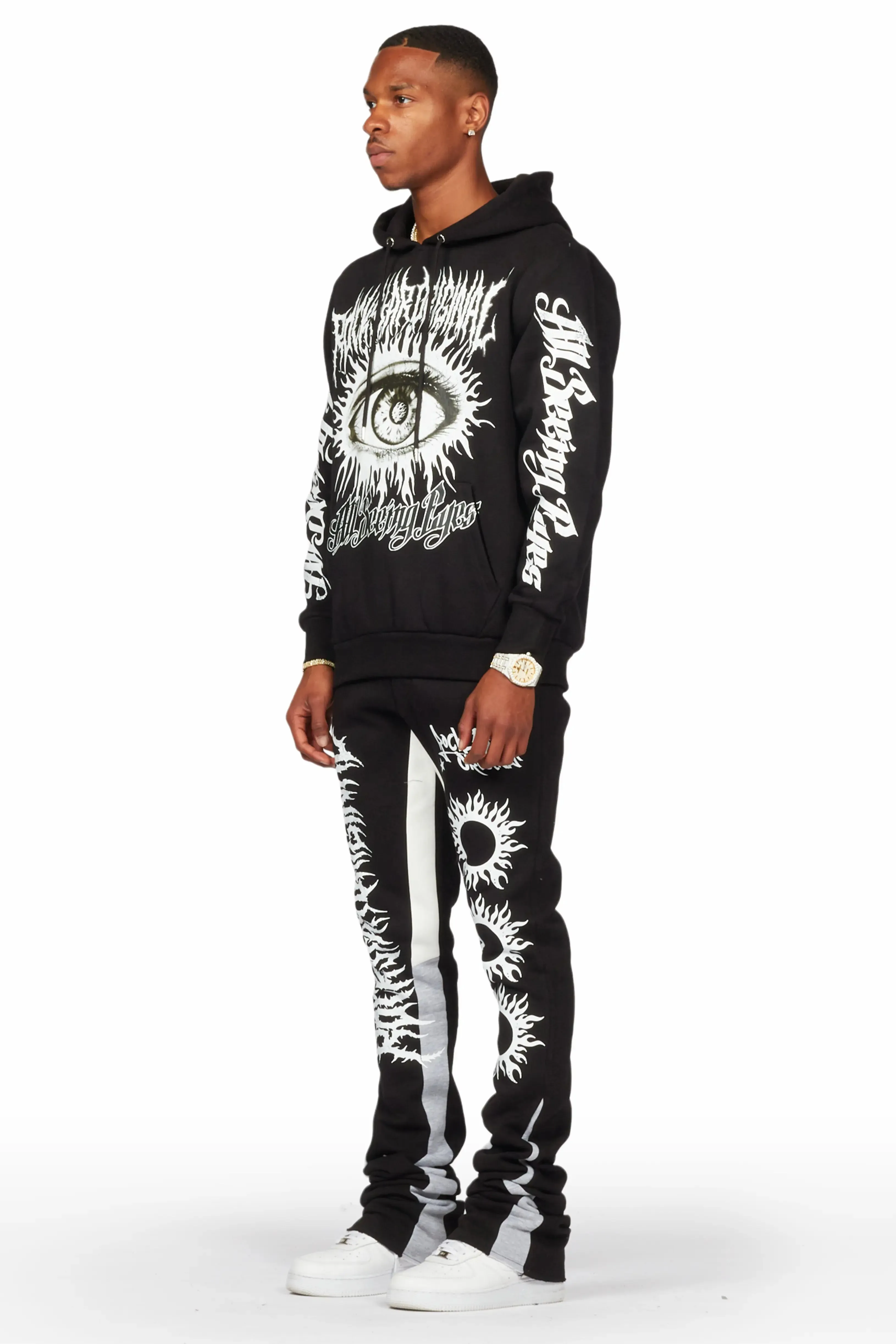 All Seeing Eyes Black Super Stacked Flare Track Pant Set