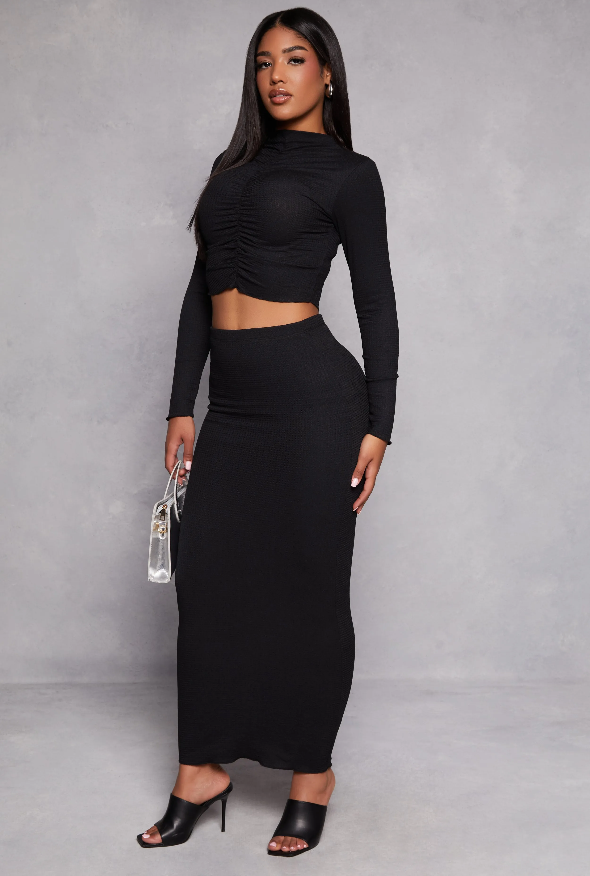 Almost Famous Textured Knit Maxi Pencil Skirt