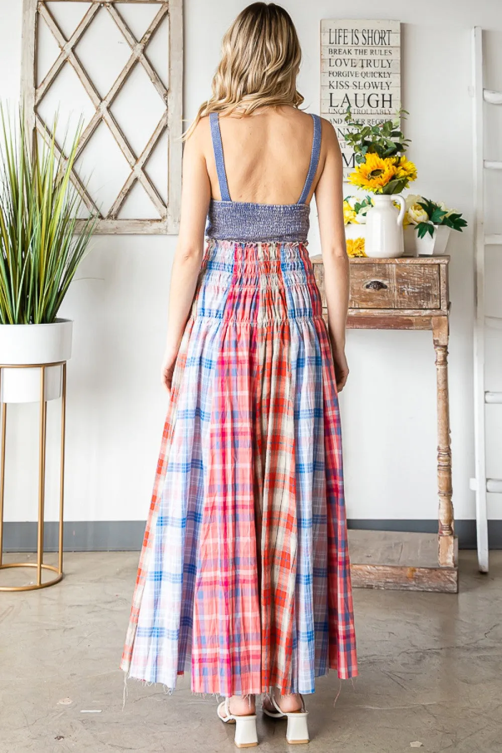 Americana Mixed Plaid Maxi Skirt