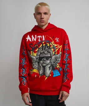 Anti Social Cherub Graphic Print Hoodie - Red