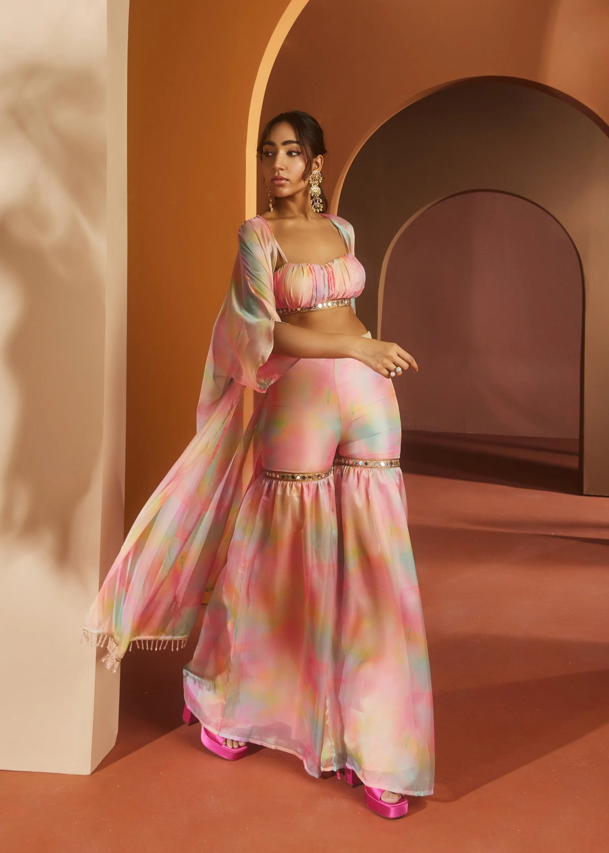 Anvi Pink Watercolor Print Coord Set