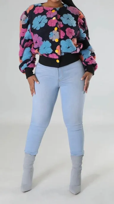 “Ariana” Floral Bomber-Navy Multi