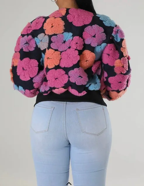 “Ariana” Floral Bomber-Navy Multi