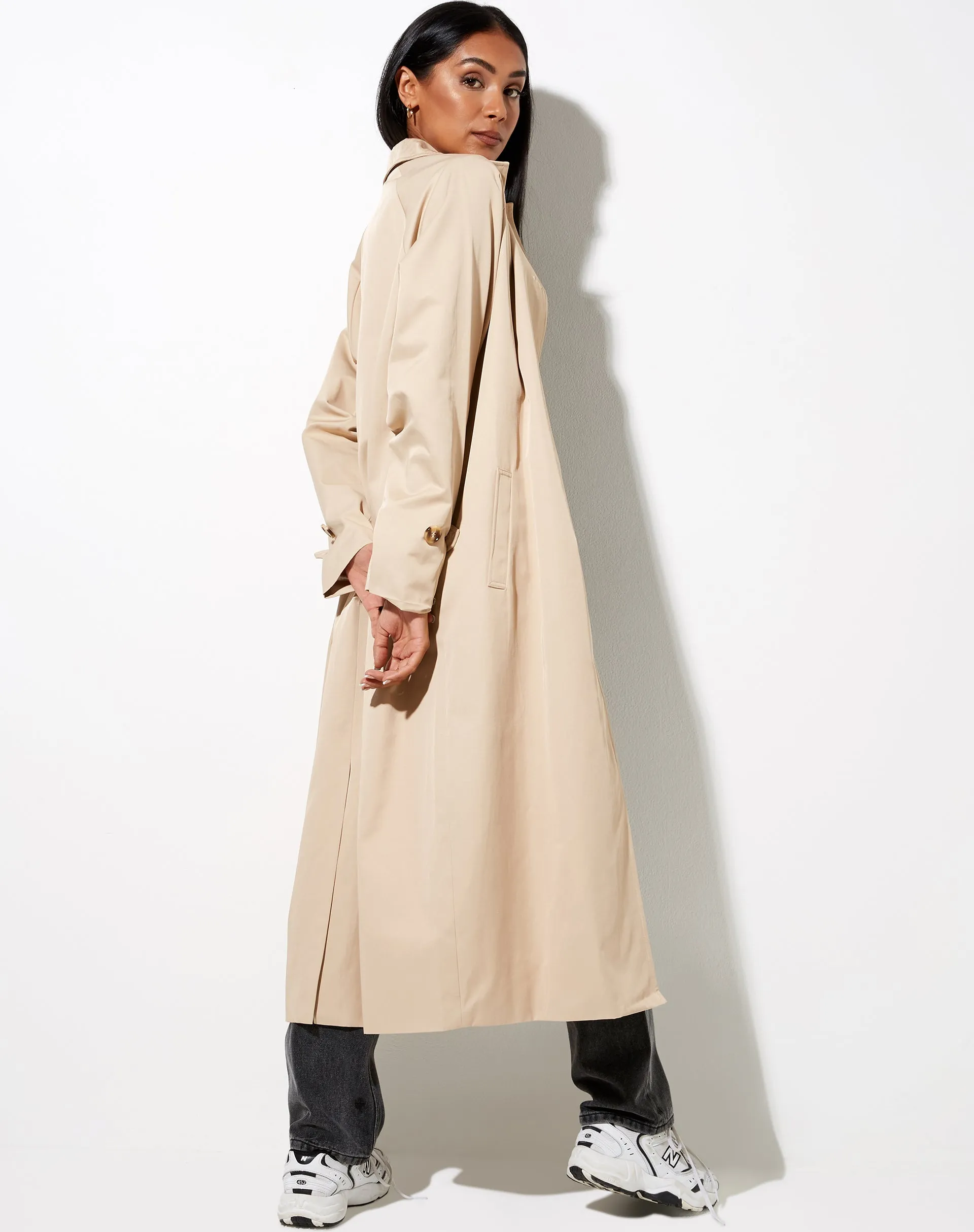 Assa Trench Coat in Beige with Stripe Lining