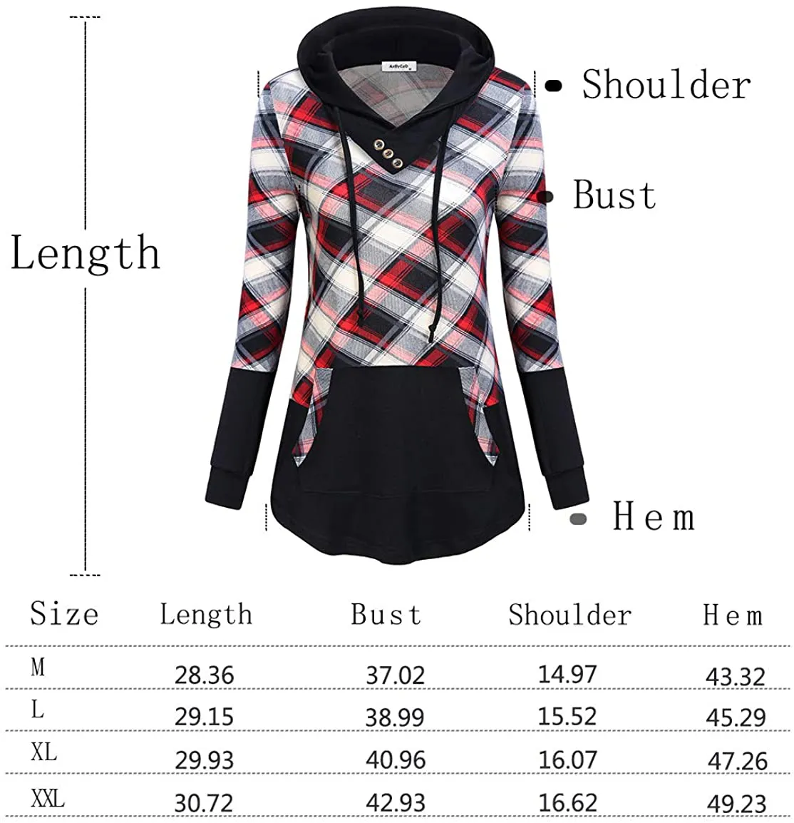 AxByCzD Womens Plaid Sweatshirt Long Sleeve Color Block Hoodies with Kangaroo Pocket