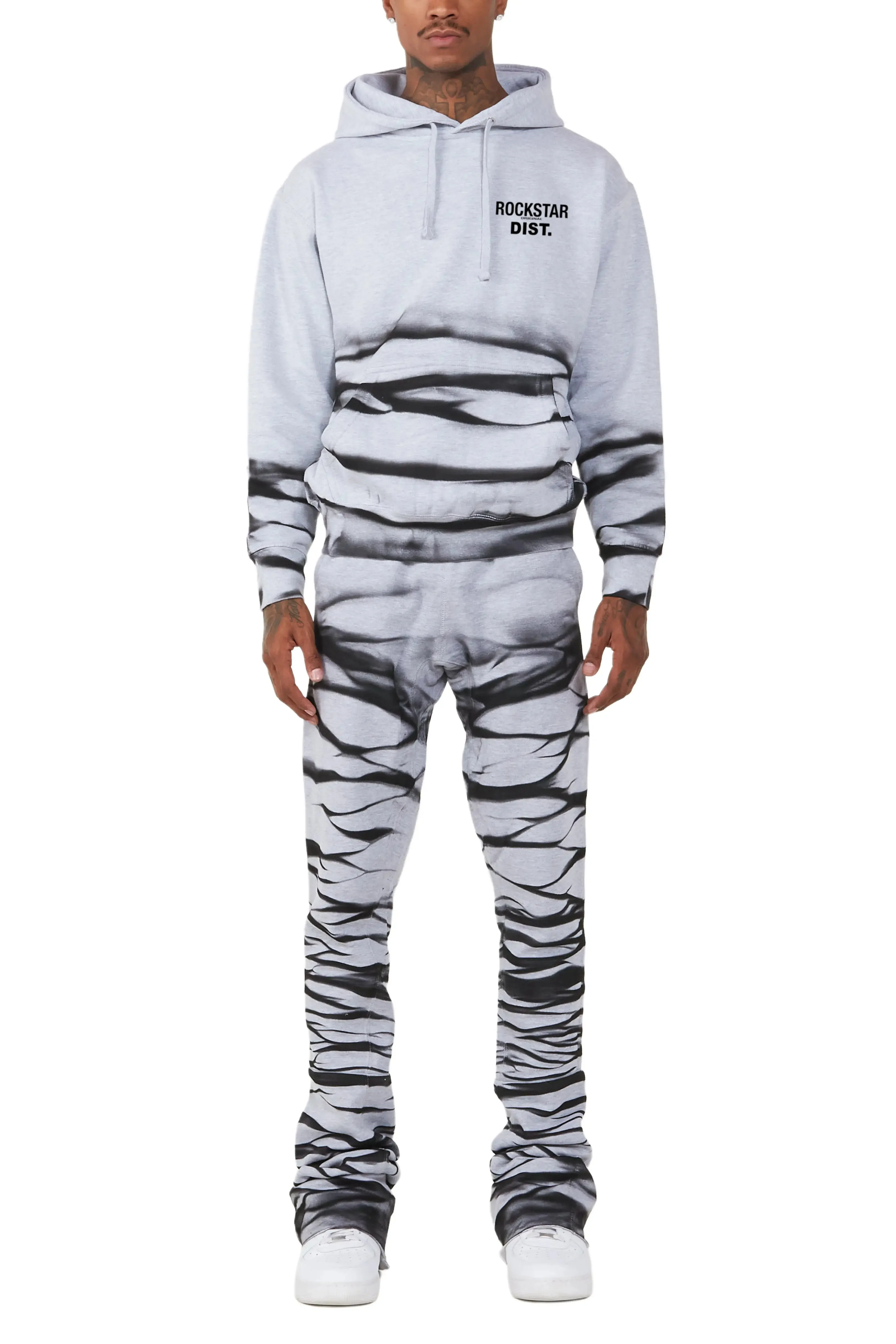 Ayden Heather Grey Graphic Hoodie Super Stacked Flare Pant Set