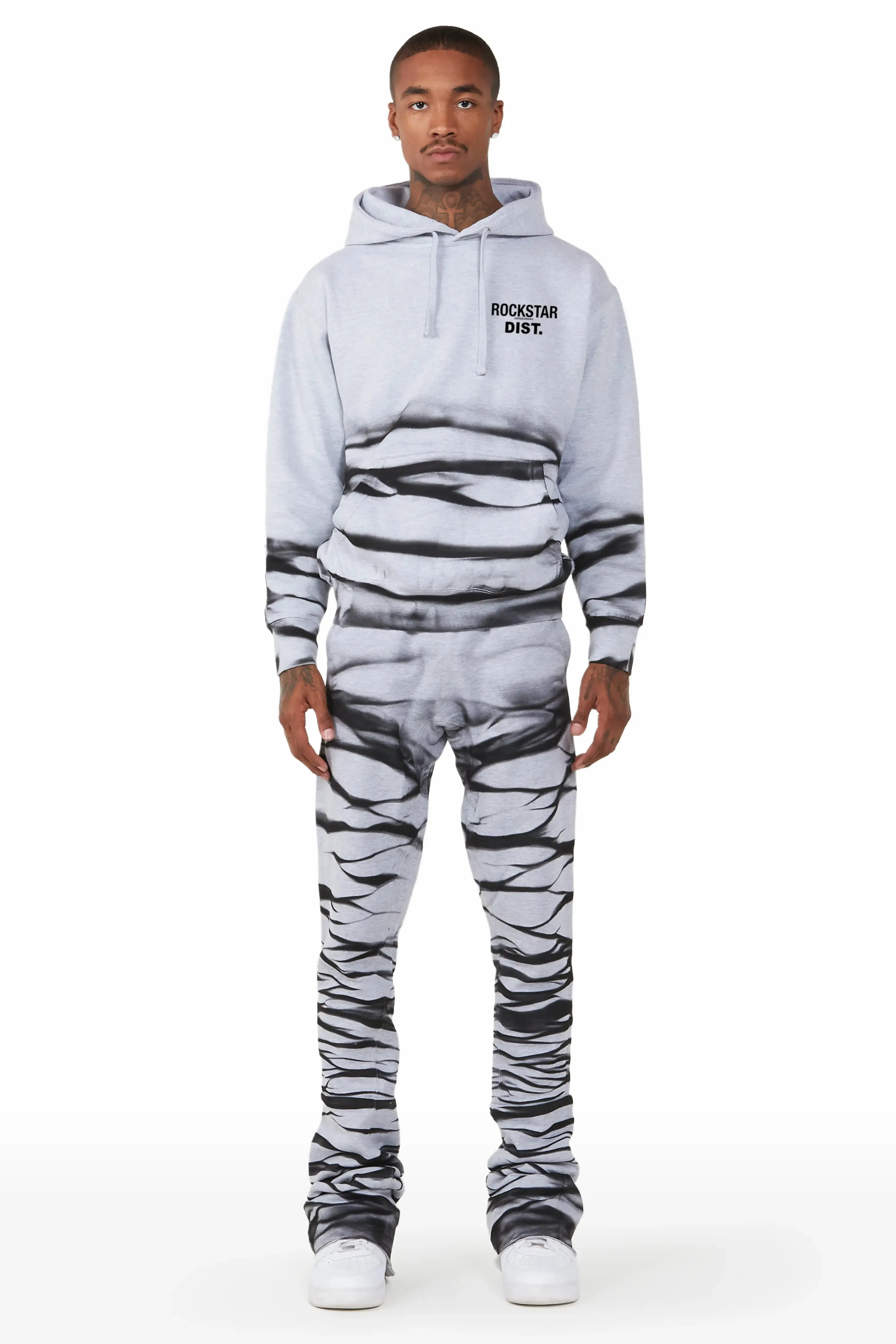 Ayden Heather Grey Graphic Hoodie Super Stacked Flare Pant Set