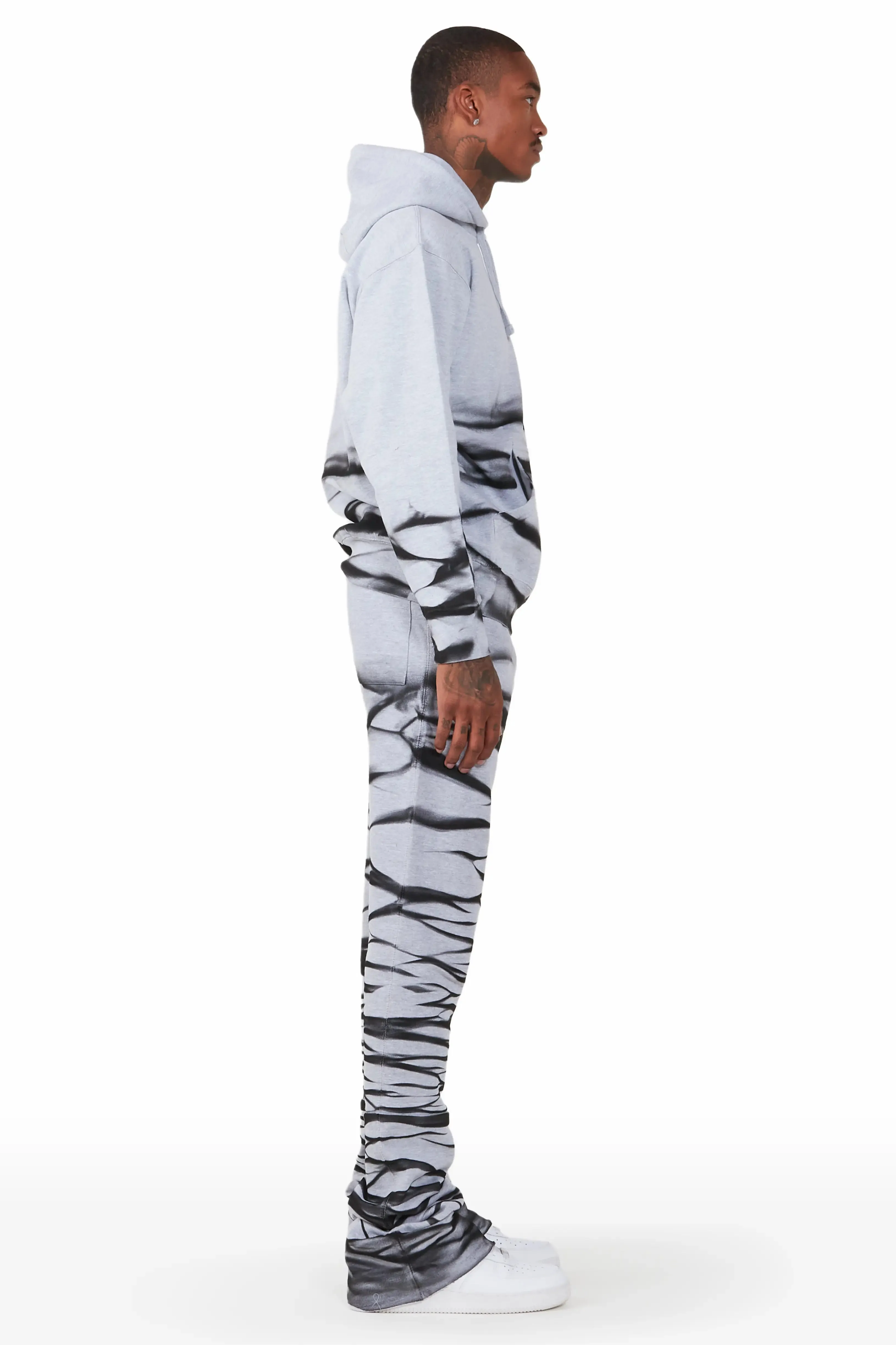 Ayden Heather Grey Graphic Hoodie Super Stacked Flare Pant Set