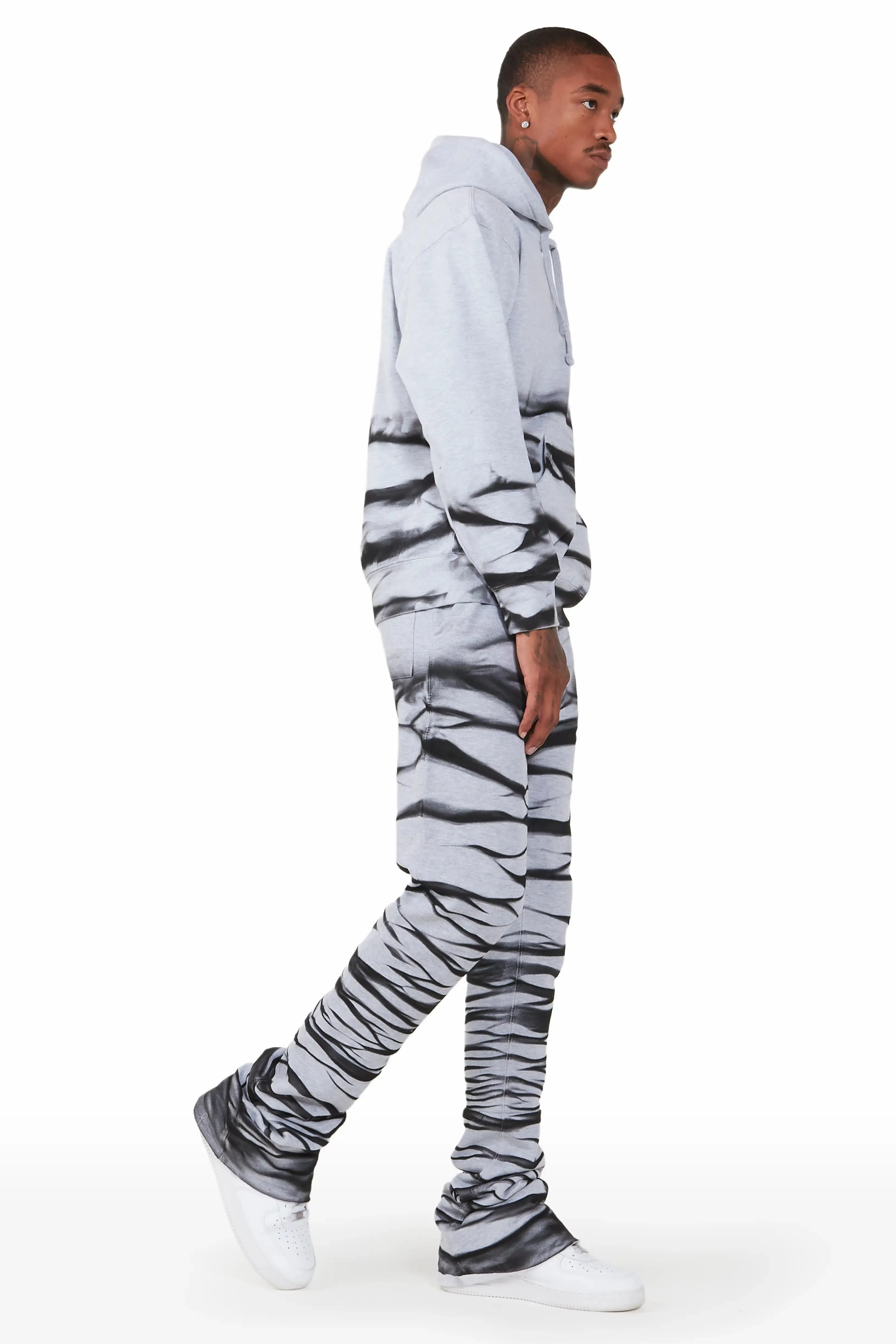 Ayden Heather Grey Graphic Hoodie Super Stacked Flare Pant Set