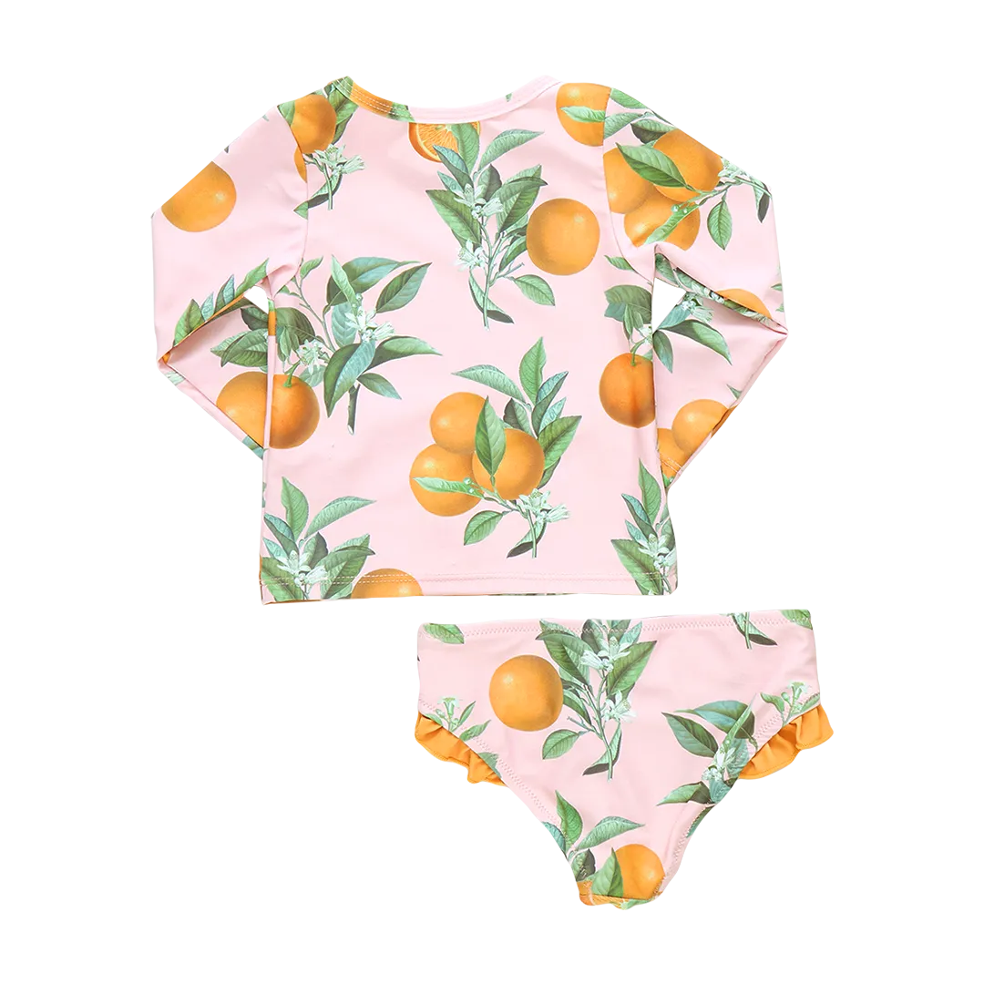 Baby Girls Rash Guard Set - Pink Botanical Oranges