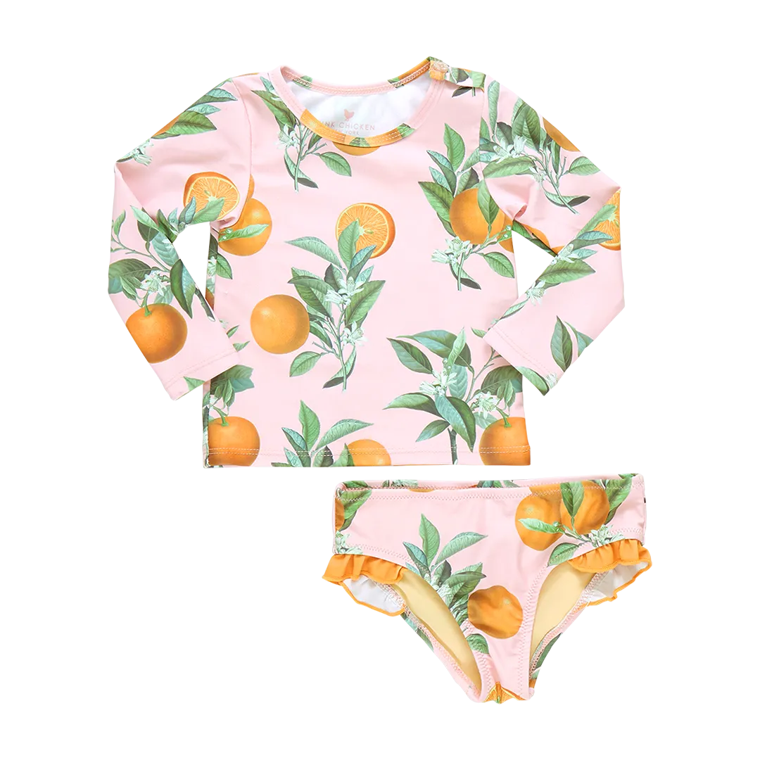 Baby Girls Rash Guard Set - Pink Botanical Oranges