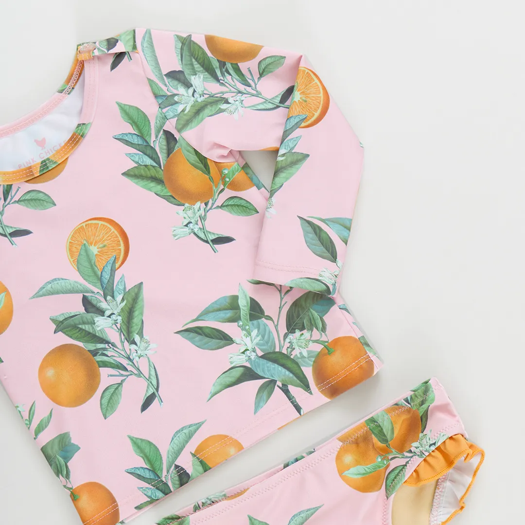 Baby Girls Rash Guard Set - Pink Botanical Oranges