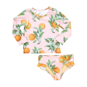 Baby Girls Rash Guard Set - Pink Botanical Oranges