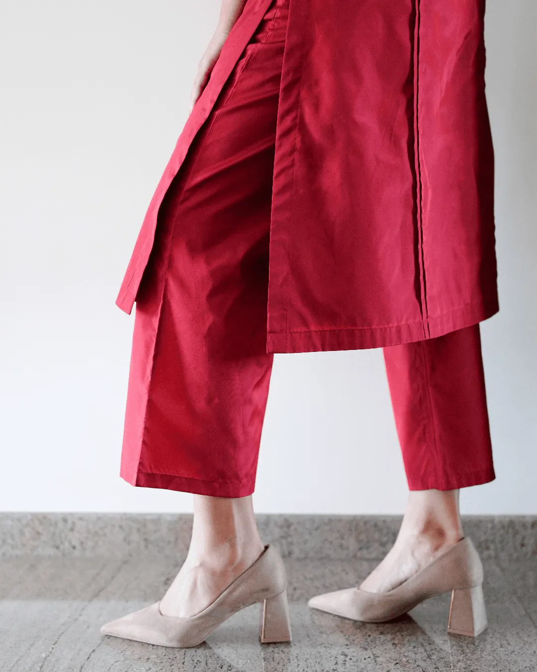 Barkha x Tyohaar | Red A-Line Art Silk V Neck Kurta with Detailing | Coords or Only Kurta