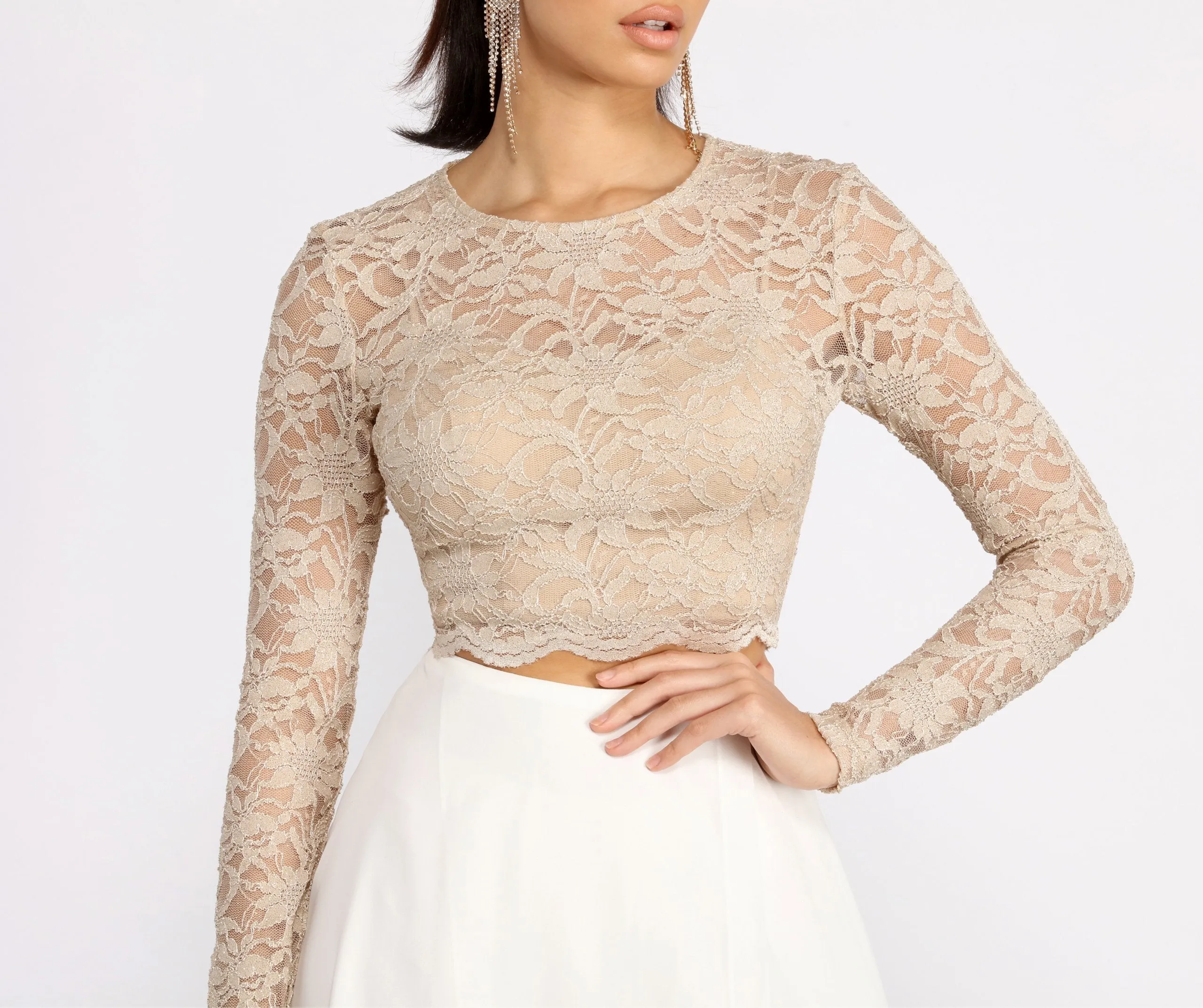 Baylee Scallop Glitter Lace Graceful Two Piece Chiffon Dress