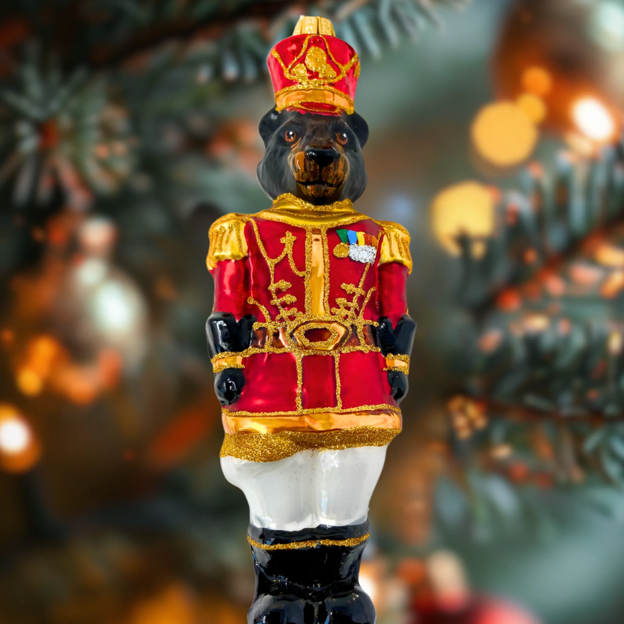 Bear Nutcracker Blown Glass Christmas Ornament