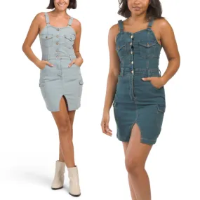 BEBE Women's Sleeveless Button Front Denim Mini Dress