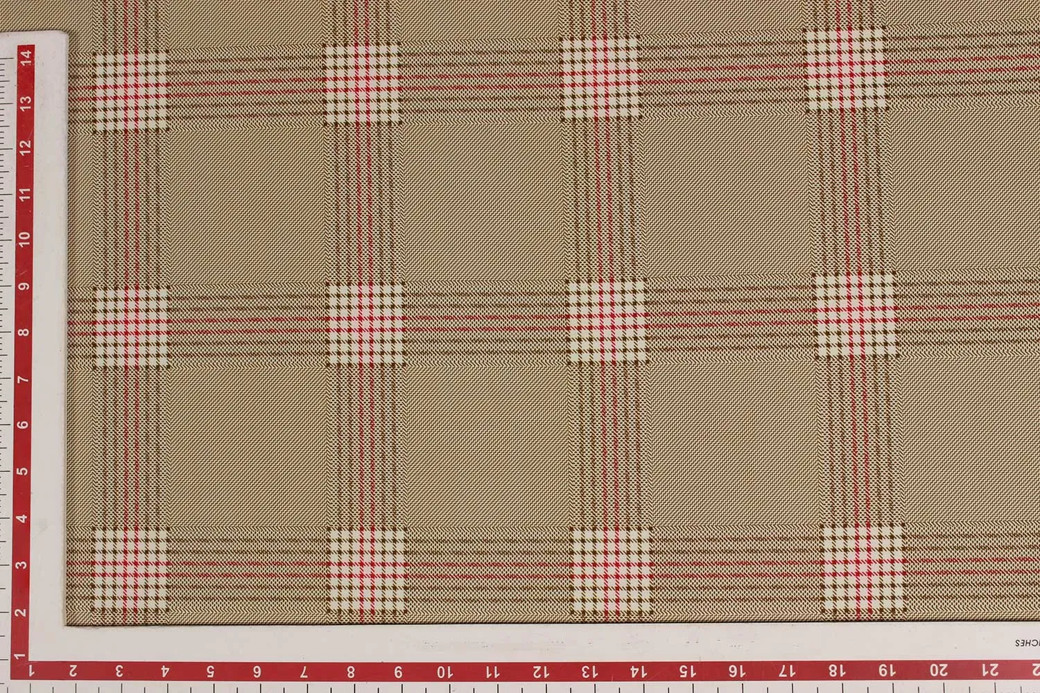 Beige Checks Micro Crepe Fabric