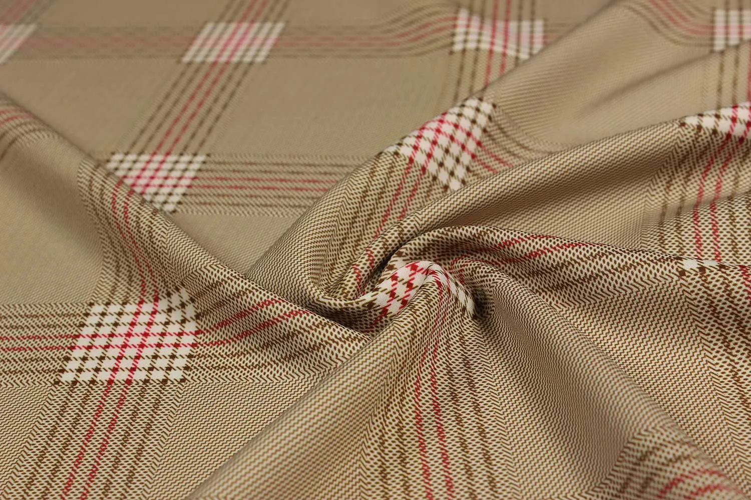 Beige Checks Micro Crepe Fabric