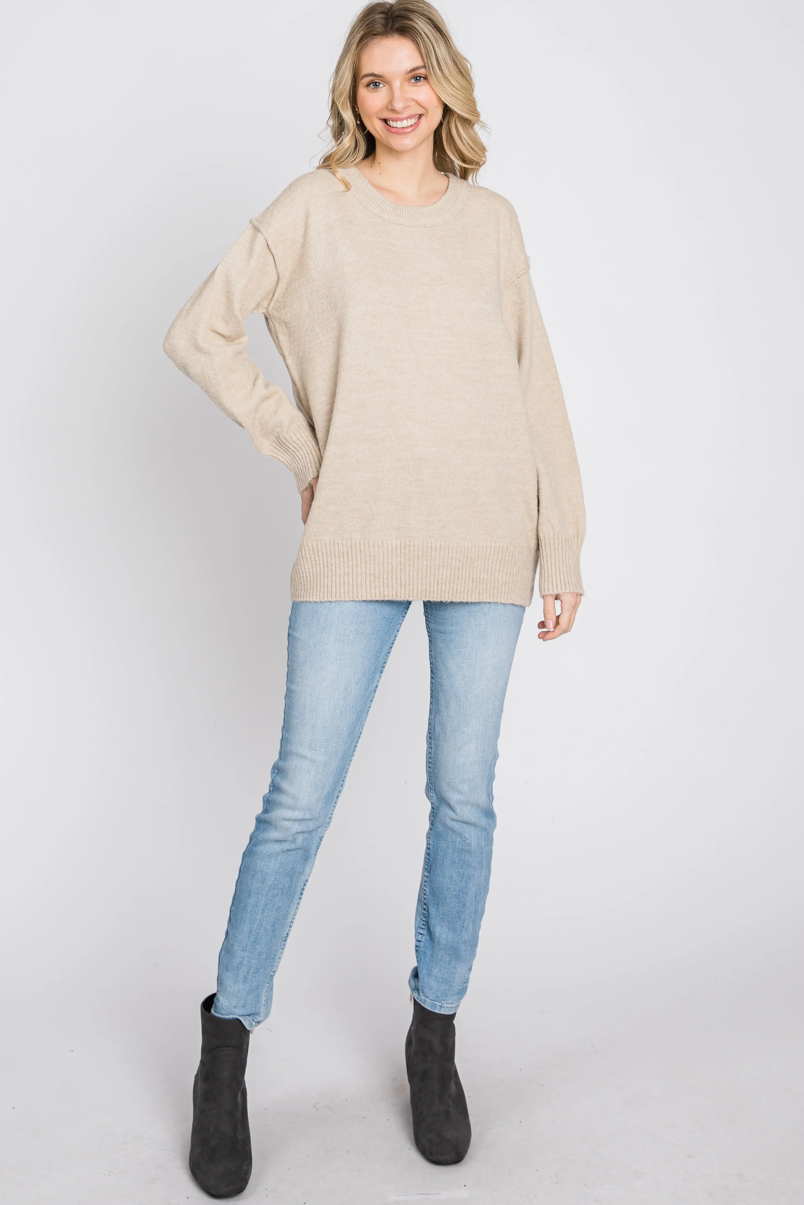 Beige Exposed Seam Sweater