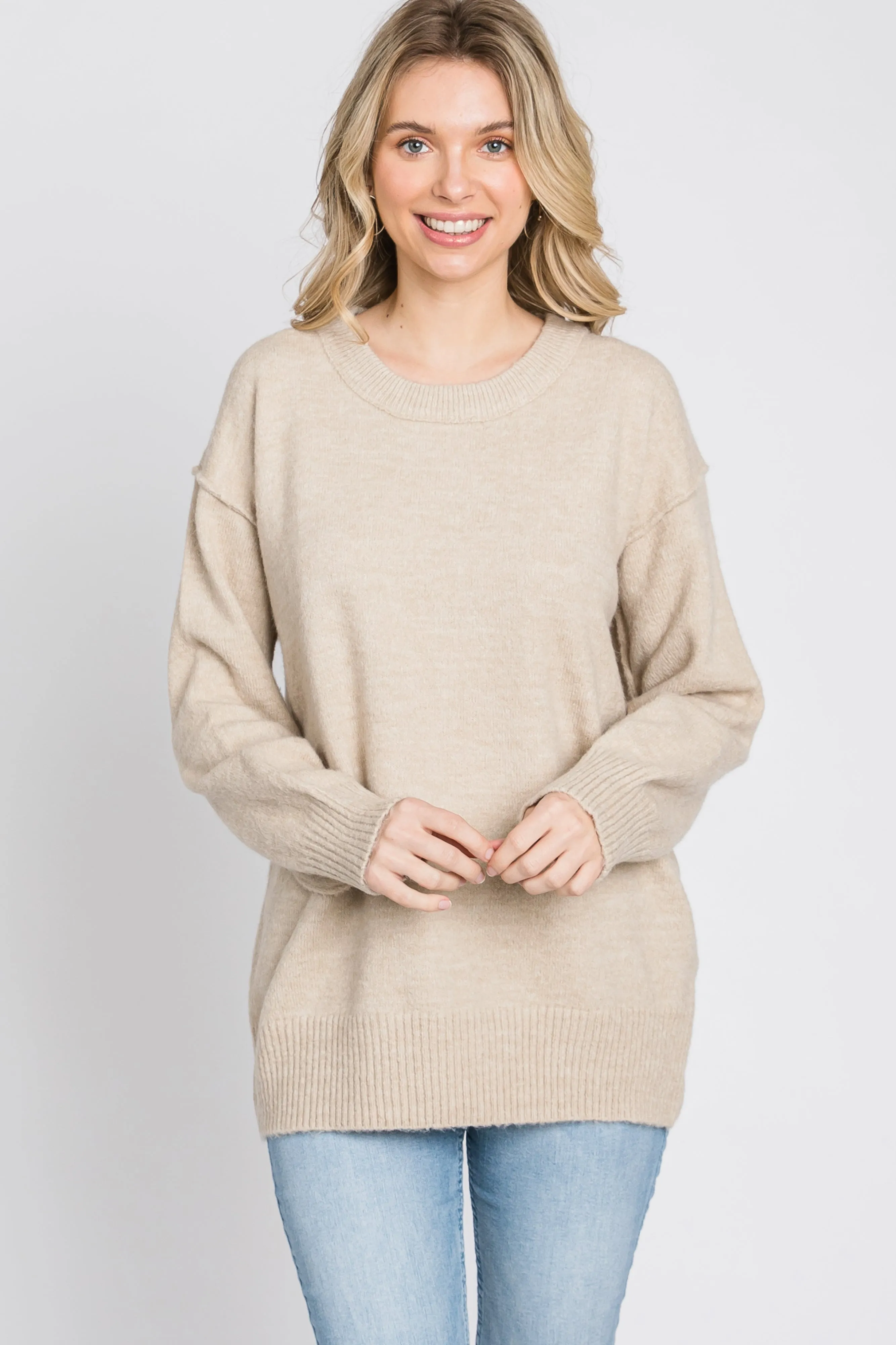 Beige Exposed Seam Sweater