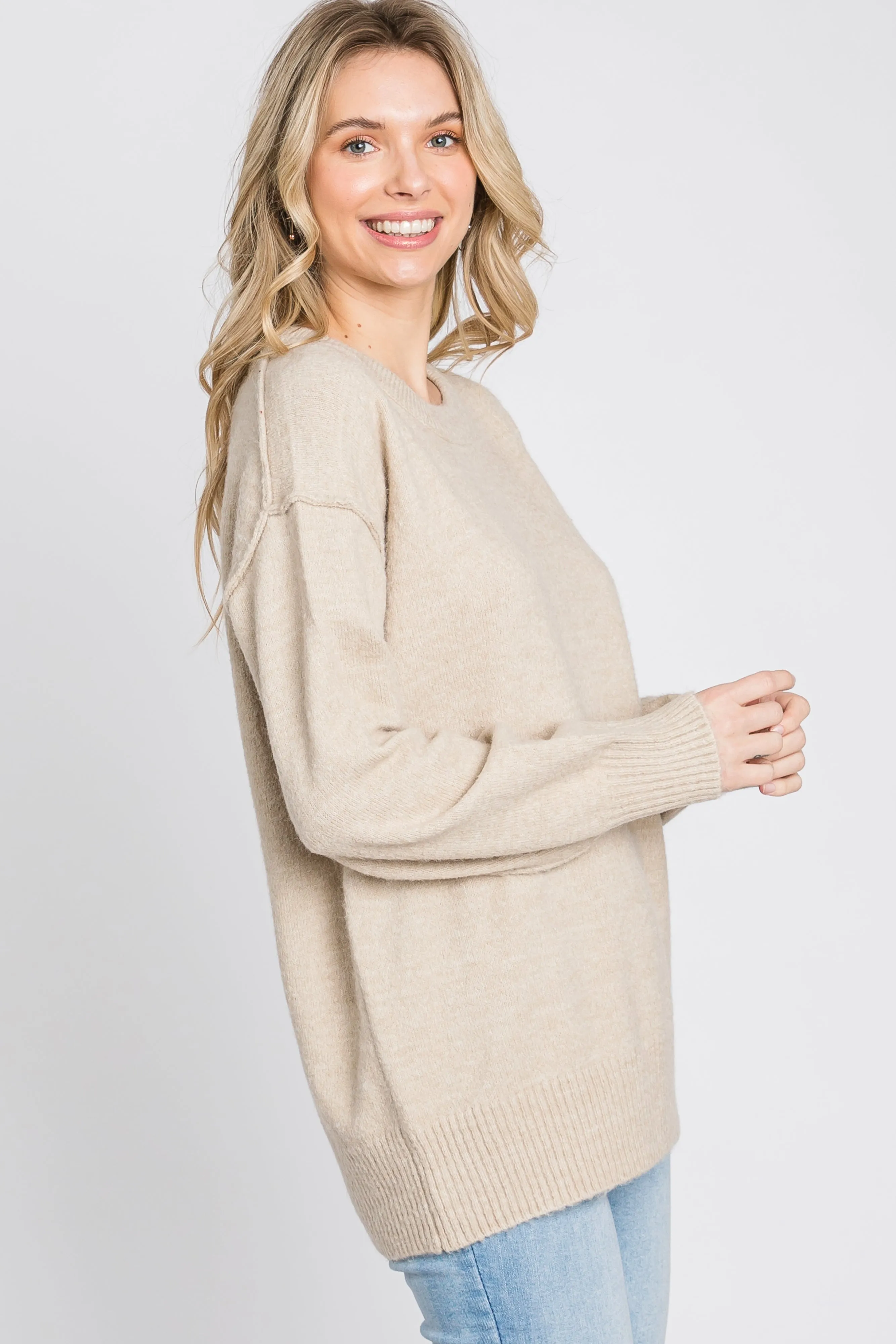 Beige Exposed Seam Sweater