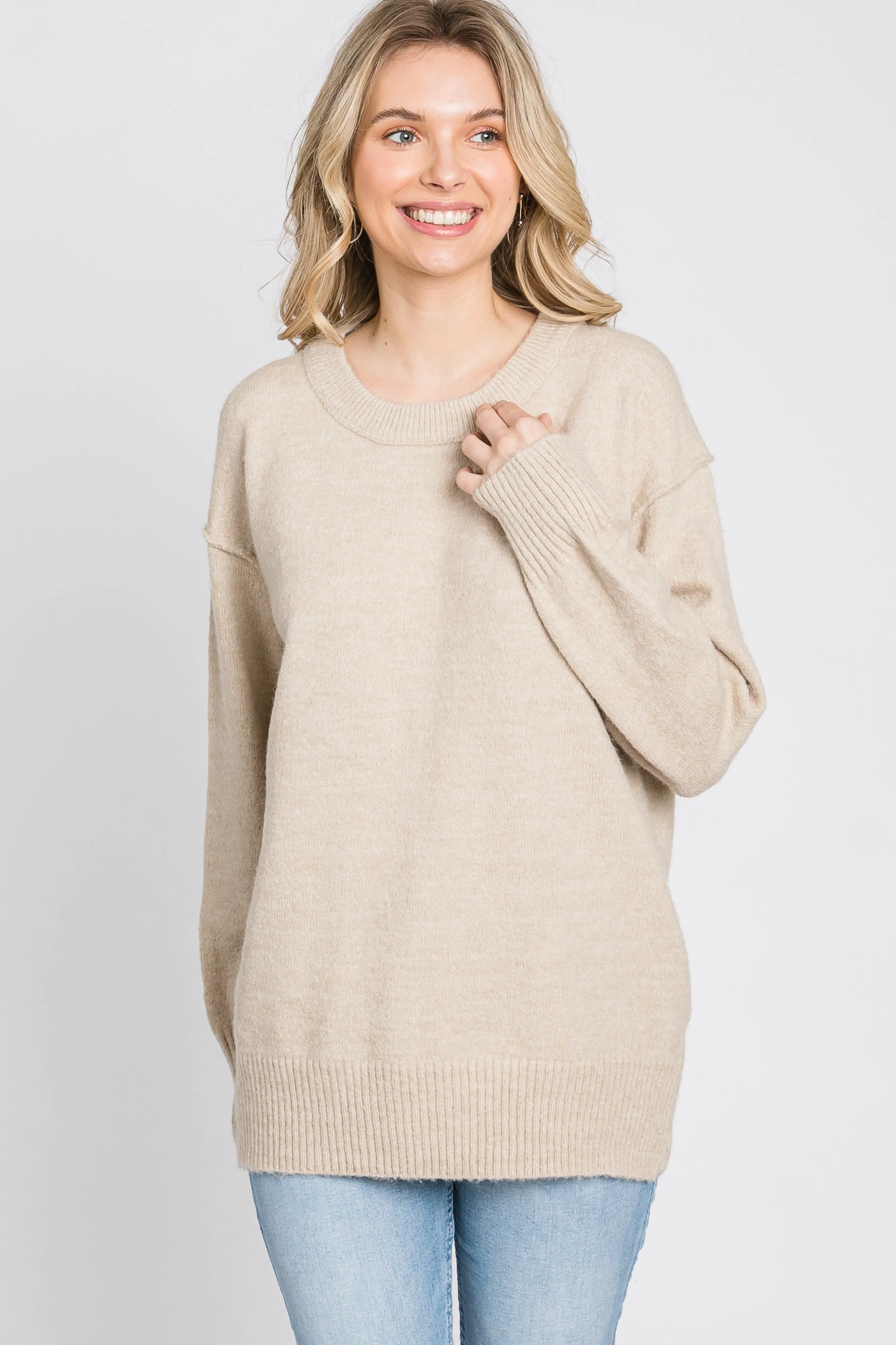 Beige Exposed Seam Sweater