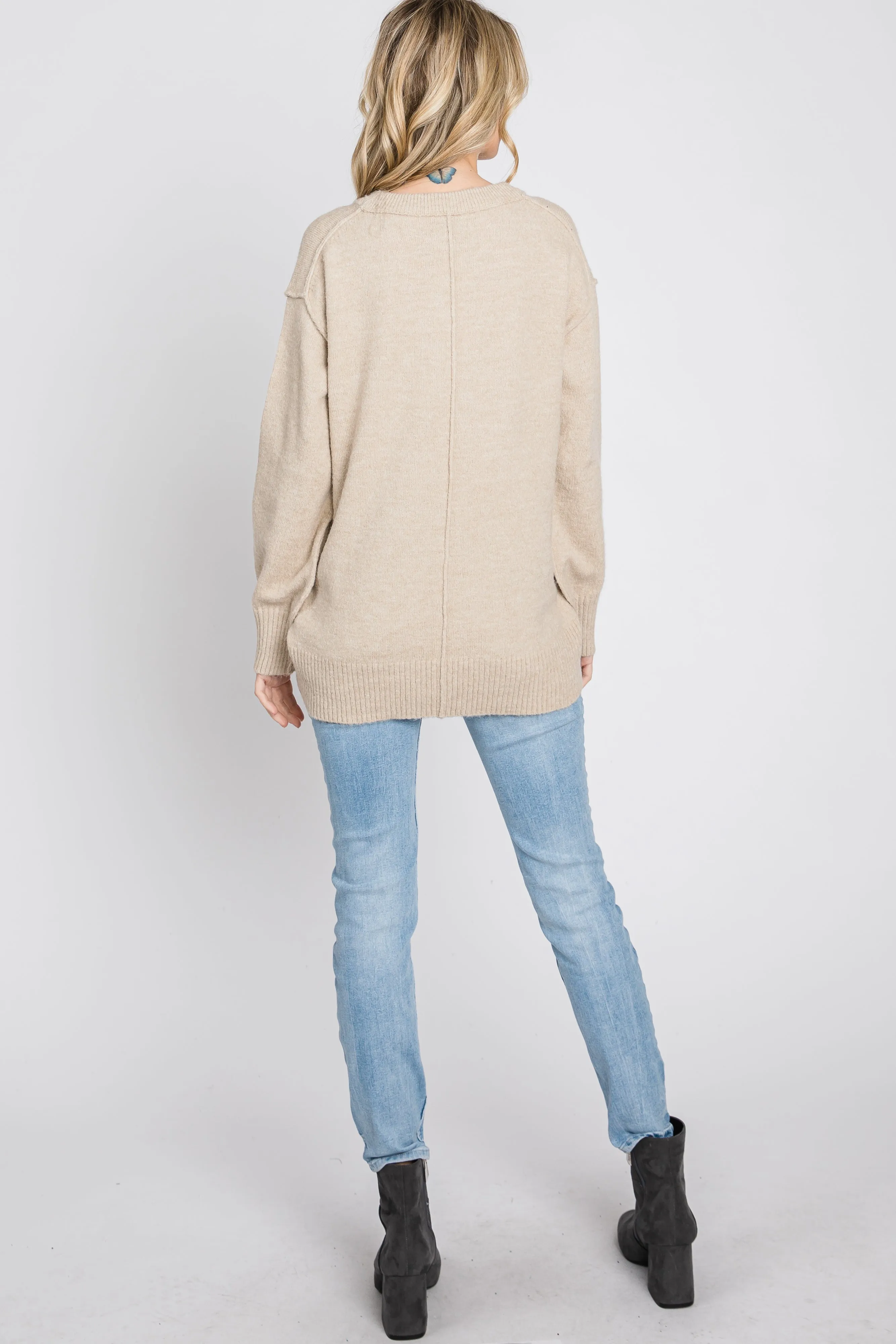 Beige Exposed Seam Sweater