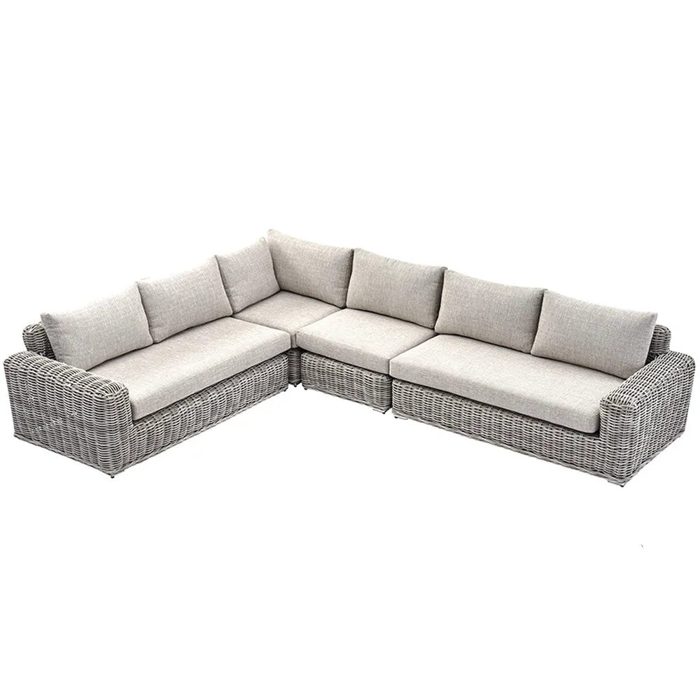 Bellagio Round Wicker Large Corner Sofa, Light Grey