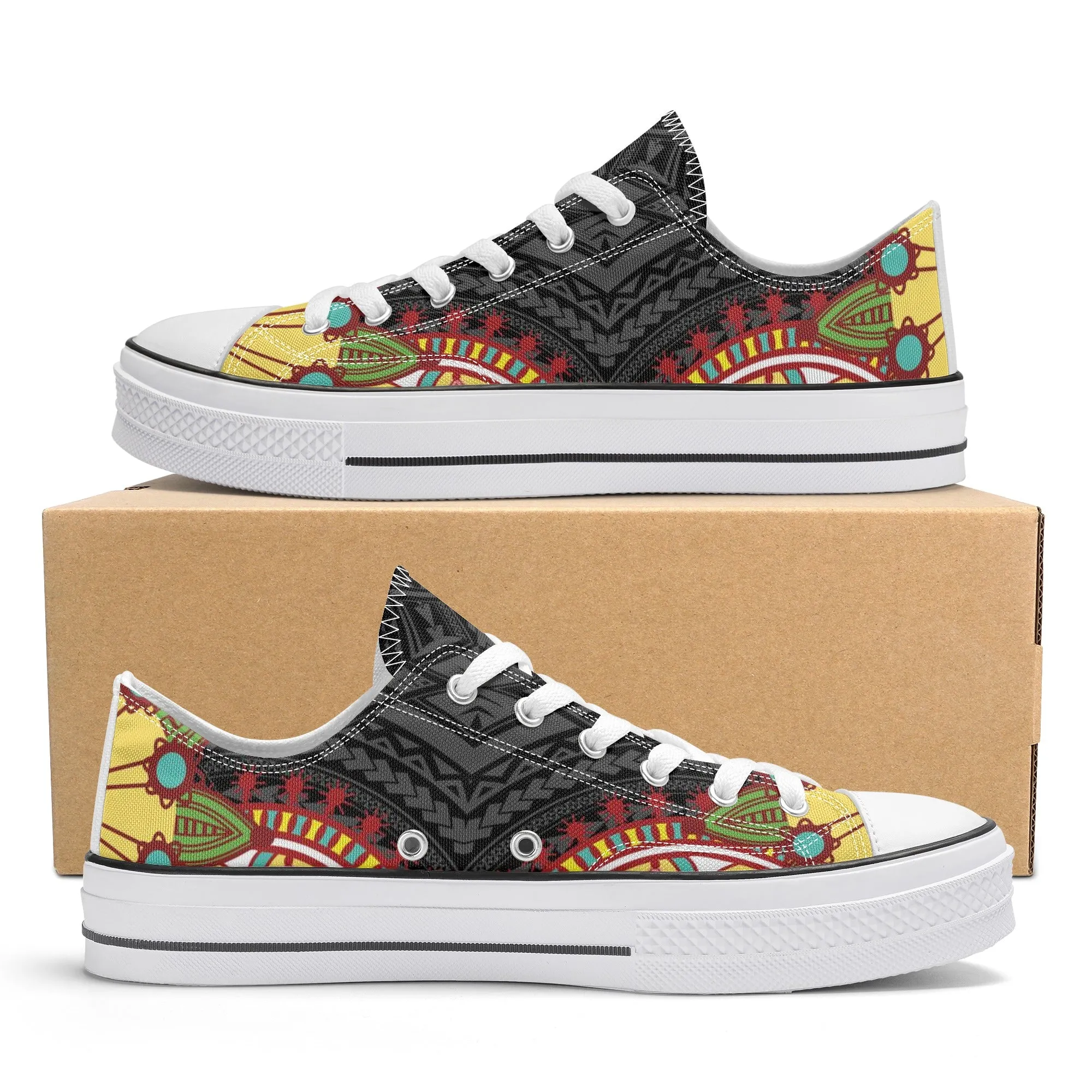 Black Abstract Design Pattern - Mens Classic Low Top Canvas Shoes for Footwear Lovers