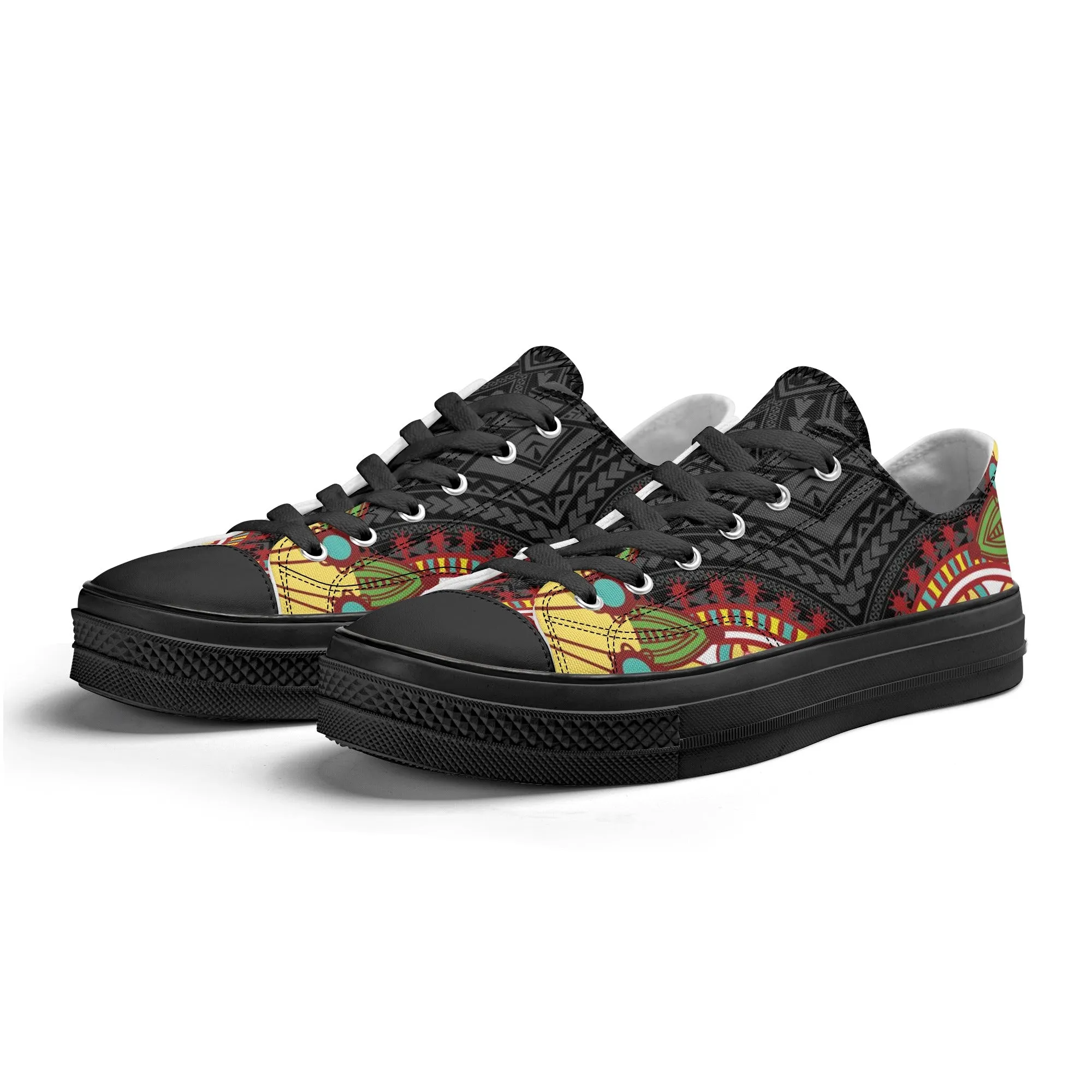 Black Abstract Design Pattern - Mens Classic Low Top Canvas Shoes for Footwear Lovers