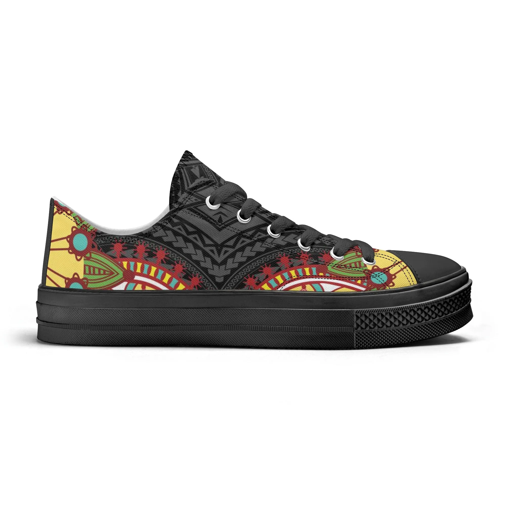 Black Abstract Design Pattern - Mens Classic Low Top Canvas Shoes for Footwear Lovers