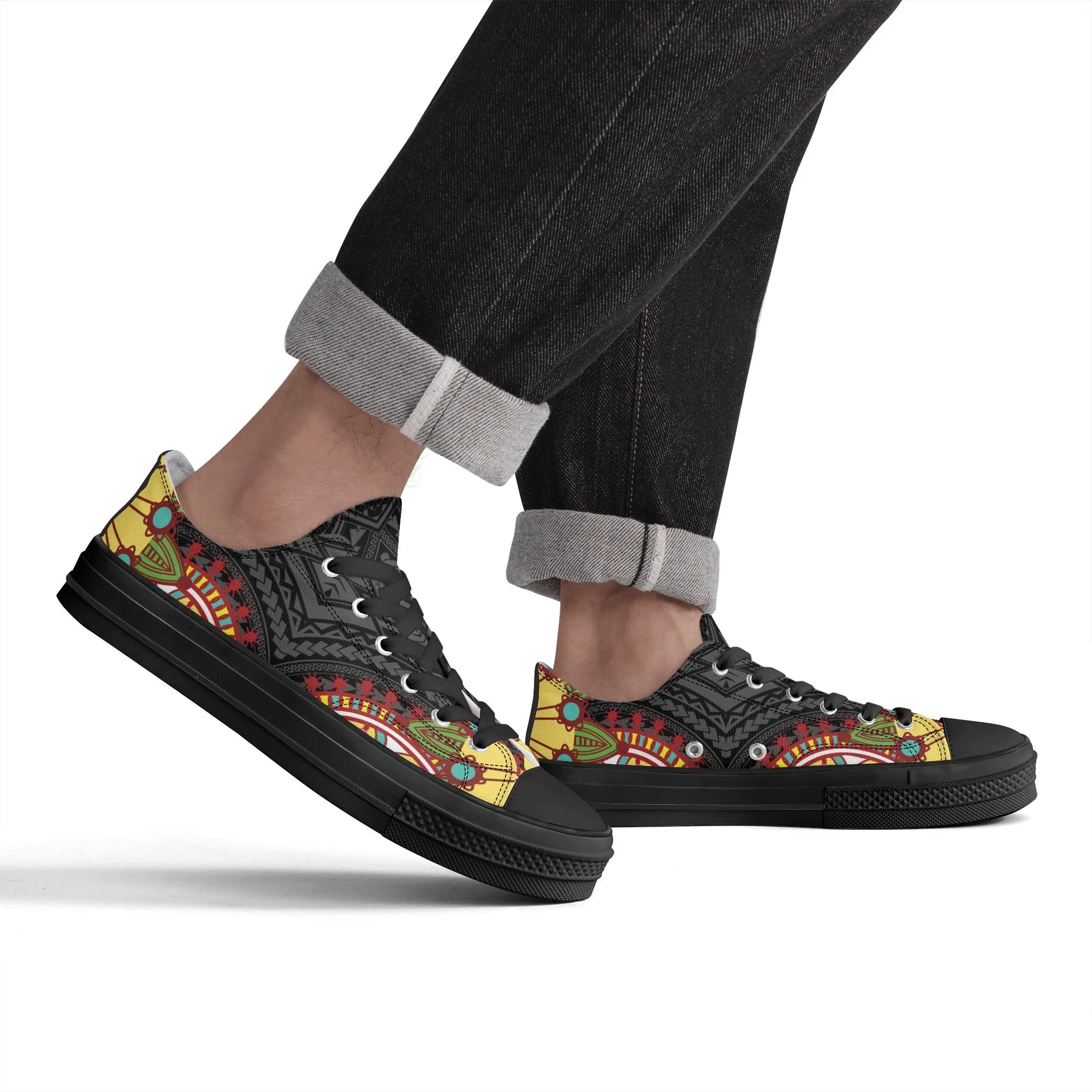 Black Abstract Design Pattern - Mens Classic Low Top Canvas Shoes for Footwear Lovers