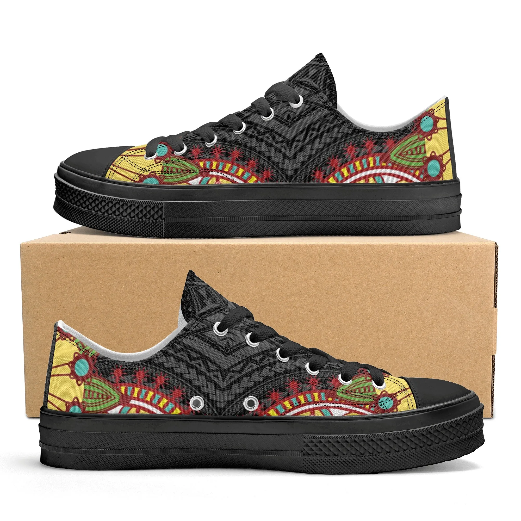 Black Abstract Design Pattern - Mens Classic Low Top Canvas Shoes for Footwear Lovers