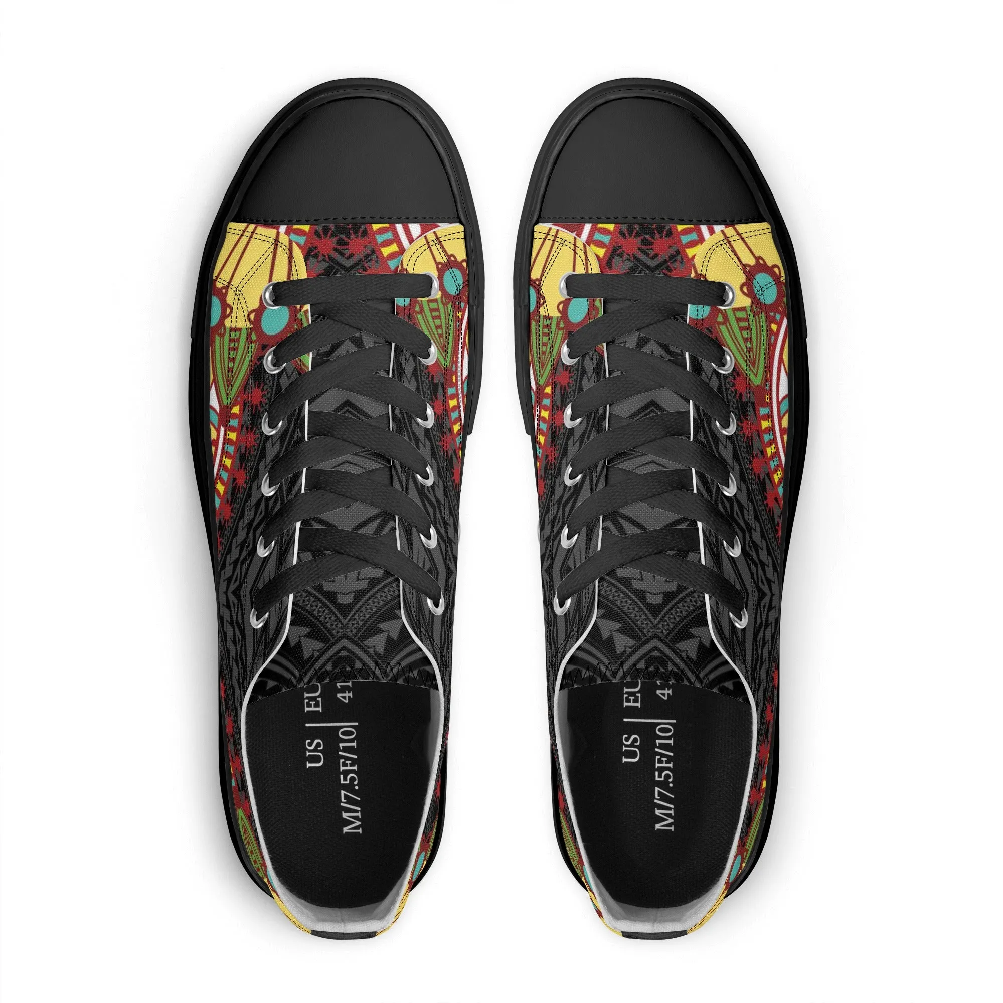 Black Abstract Design Pattern - Mens Classic Low Top Canvas Shoes for Footwear Lovers