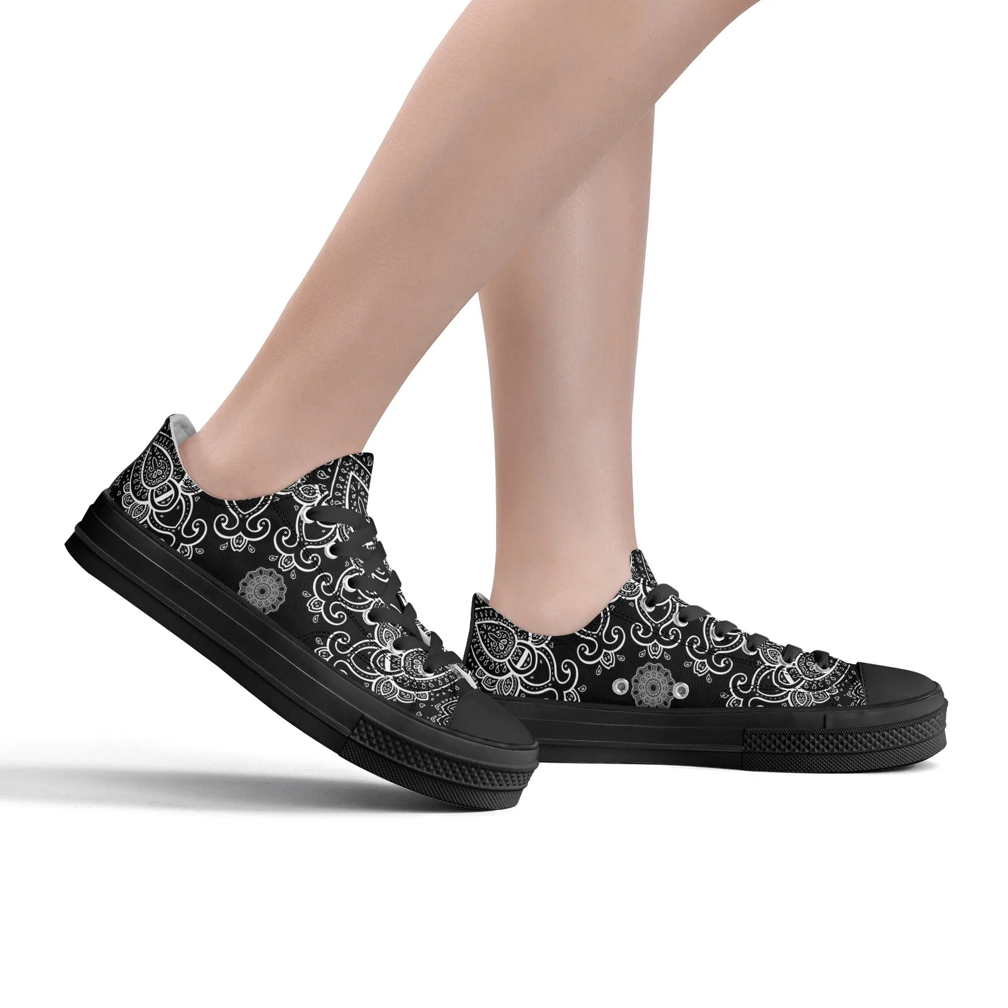 Black & White Abstract Design Pattern - Womens Classic Low Top Canvas Shoes for Footwear Lovers