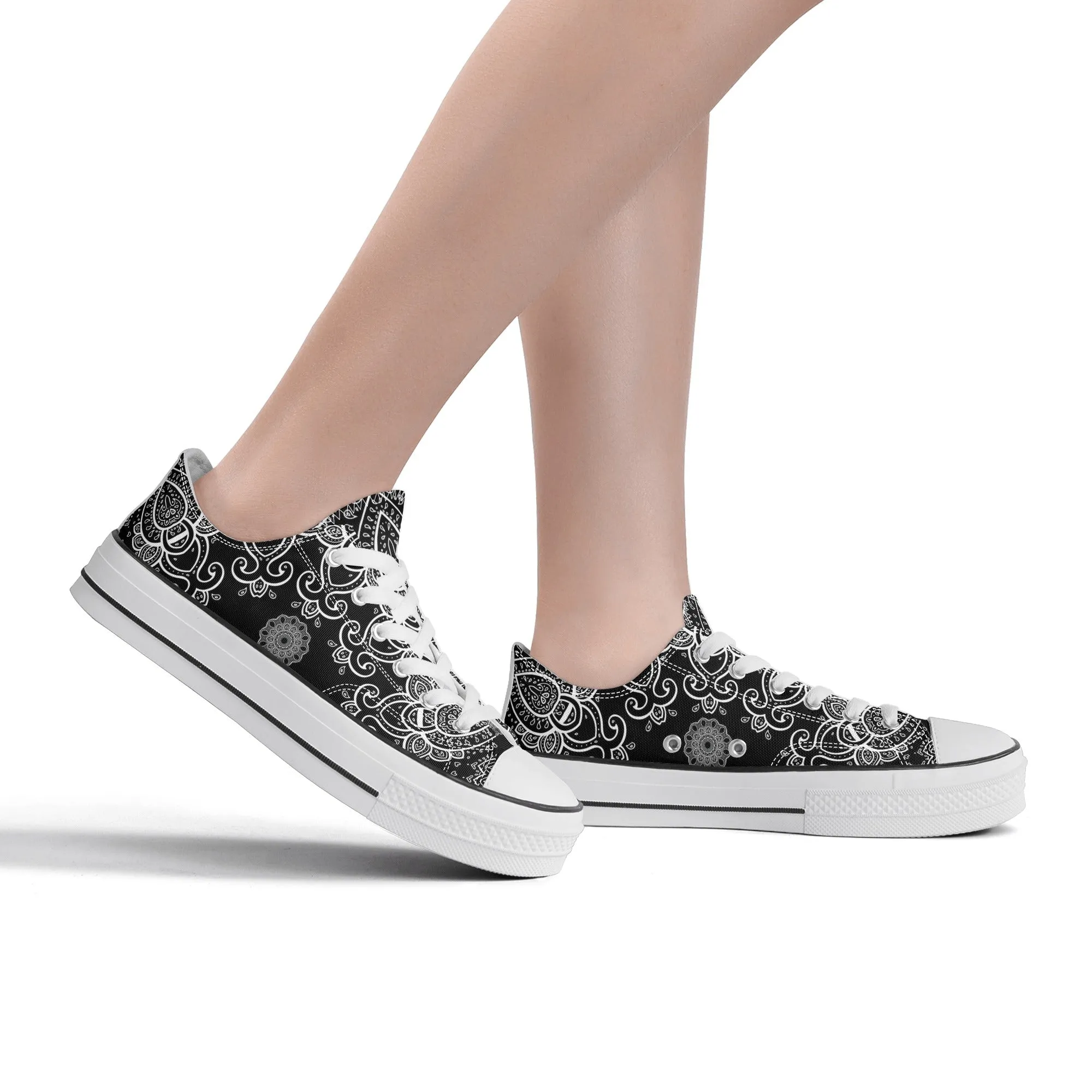 Black & White Abstract Design Pattern - Womens Classic Low Top Canvas Shoes for Footwear Lovers