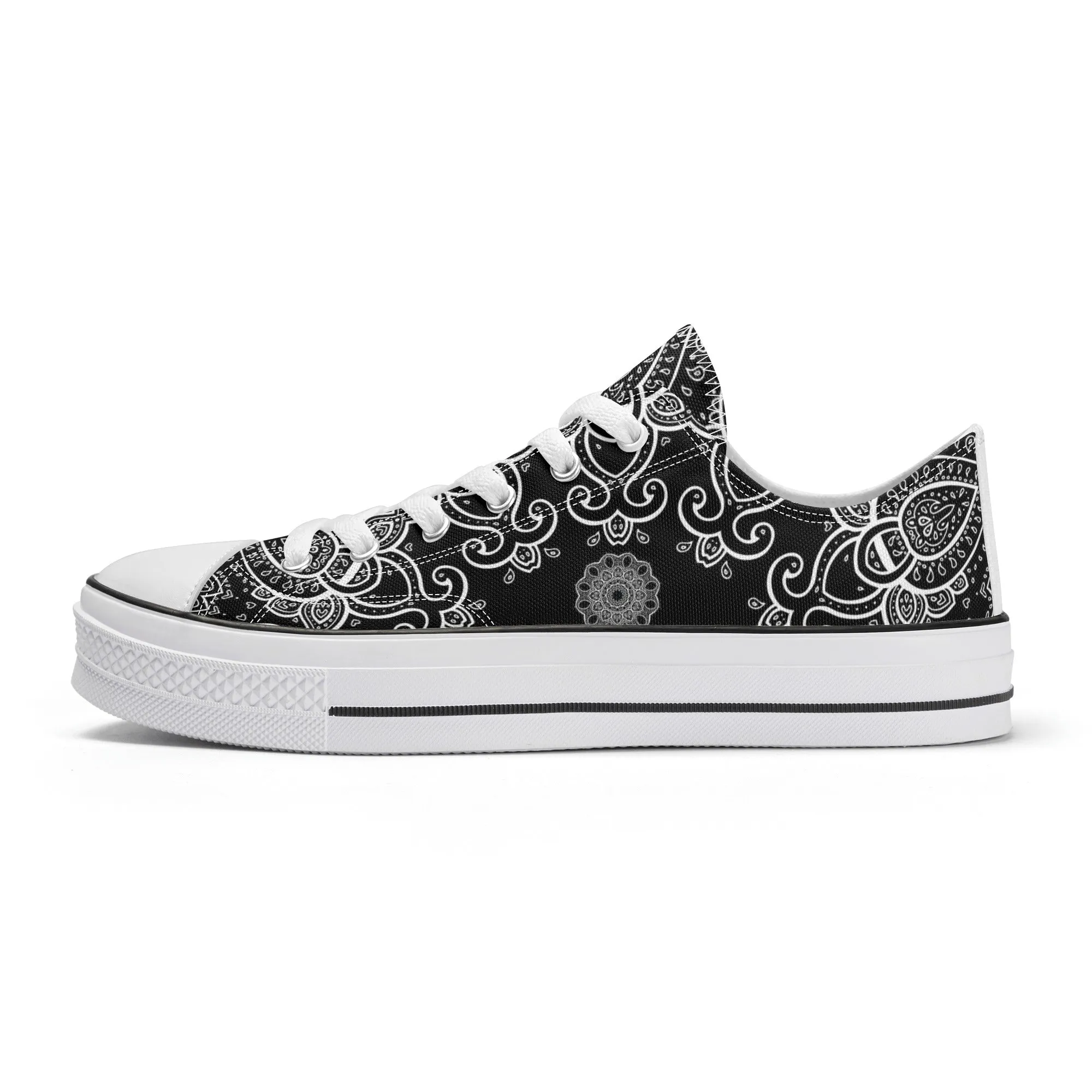 Black & White Abstract Design Pattern - Womens Classic Low Top Canvas Shoes for Footwear Lovers