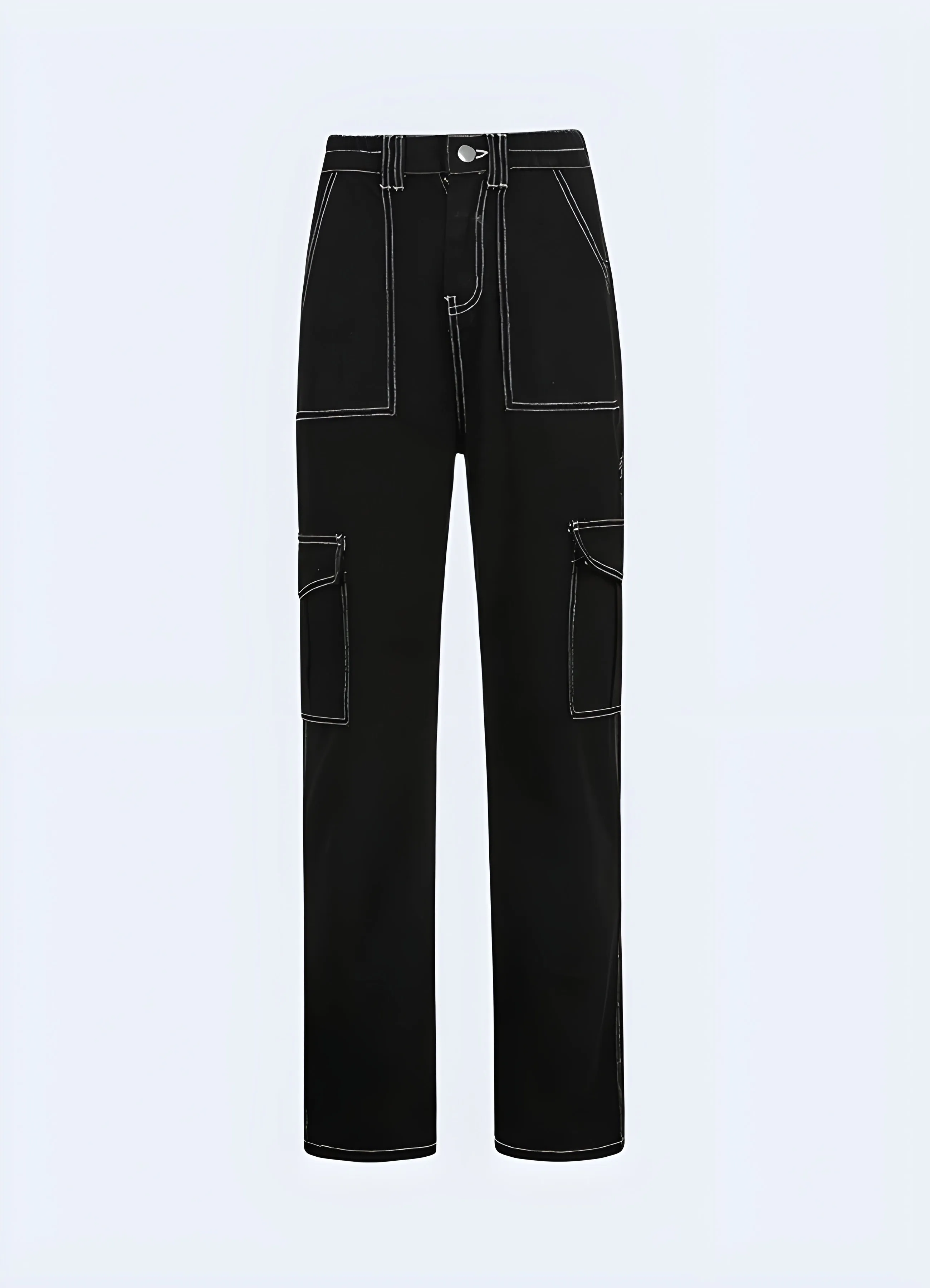 Black Cargo Pants With White Stitching