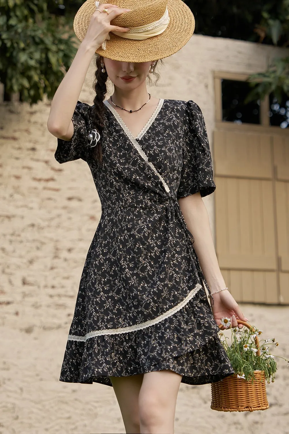 Black Floral Mini Dress for Women