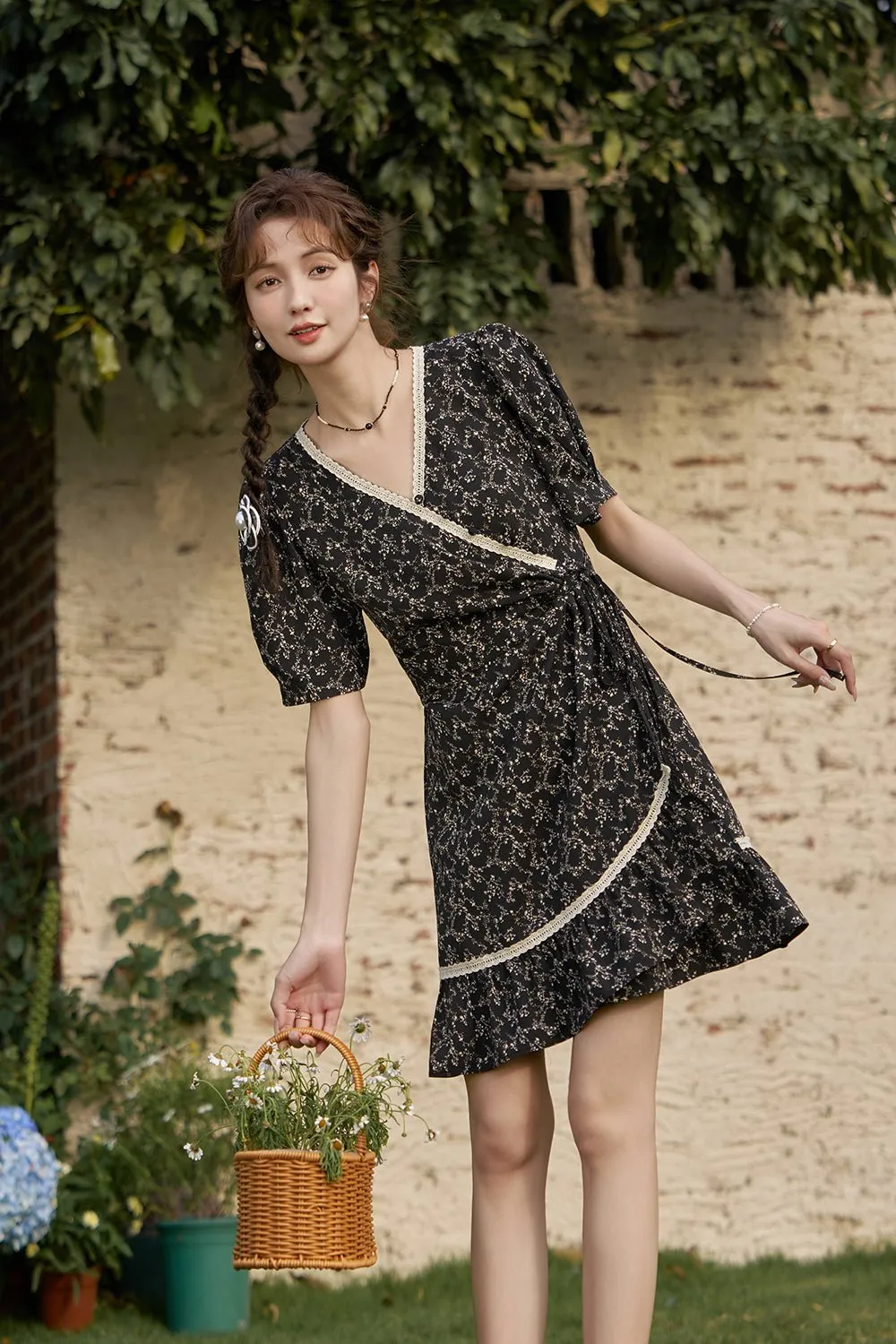 Black Floral Mini Dress for Women