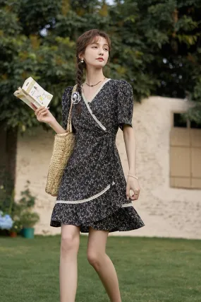 Black Floral Mini Dress for Women