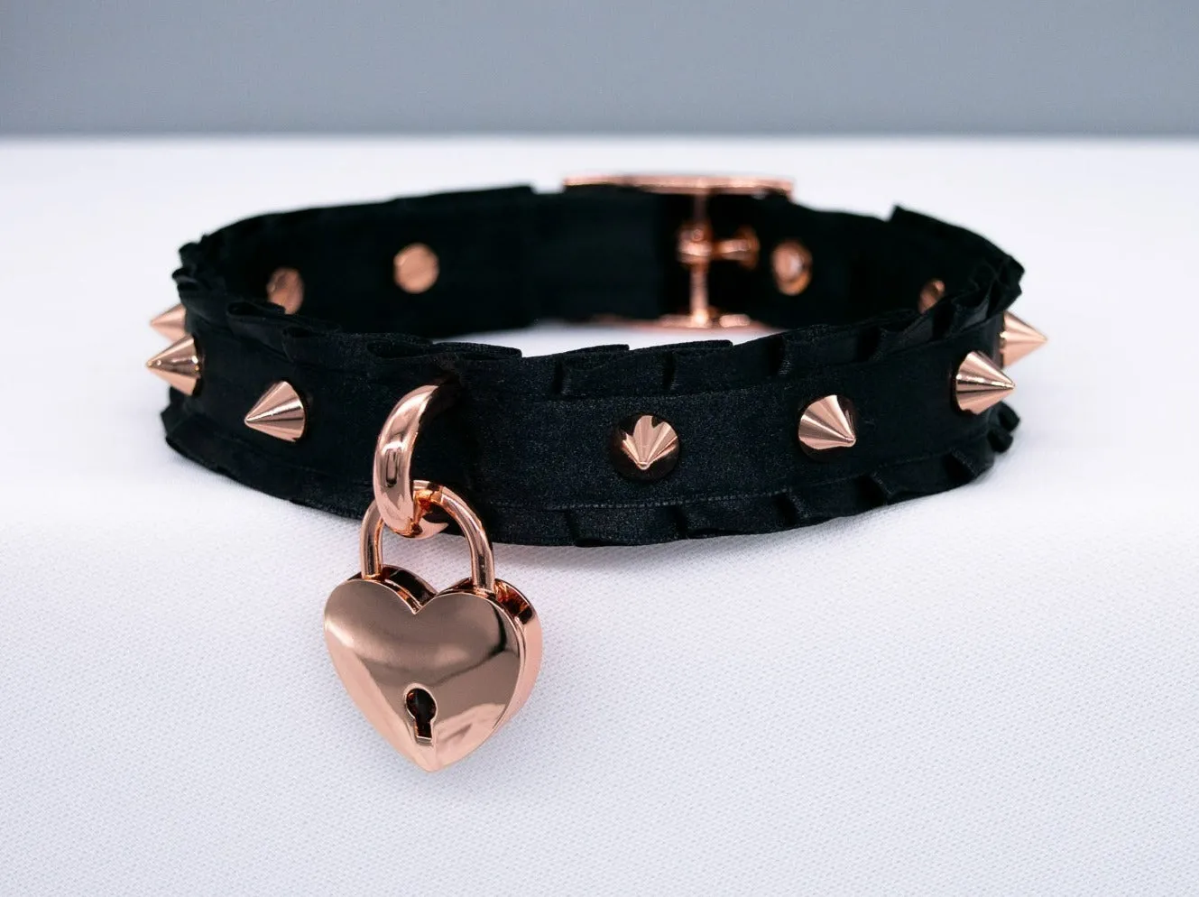 Black Spiked Heart BDSM Collar in Rose Gold